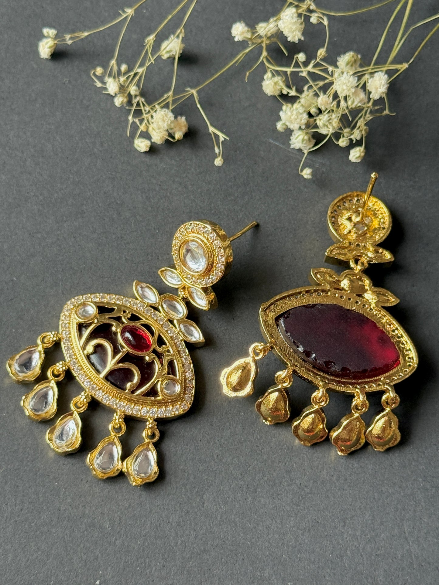 Golden Party Wear Moissanite Stone Earrings