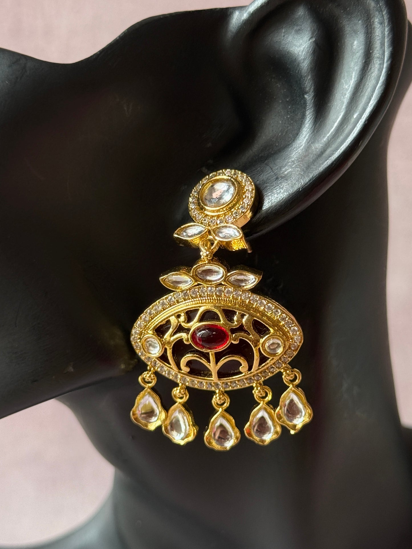 Golden Party Wear Moissanite Stone Earrings