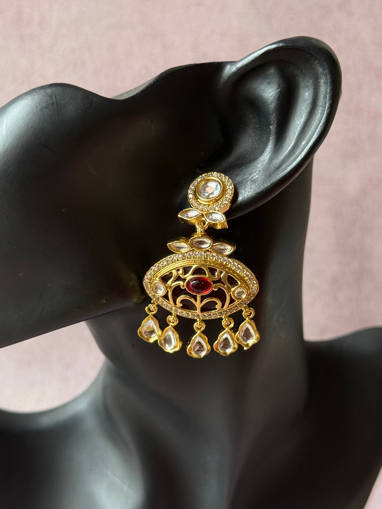 Golden Party Wear Moissanite Stone Earrings
