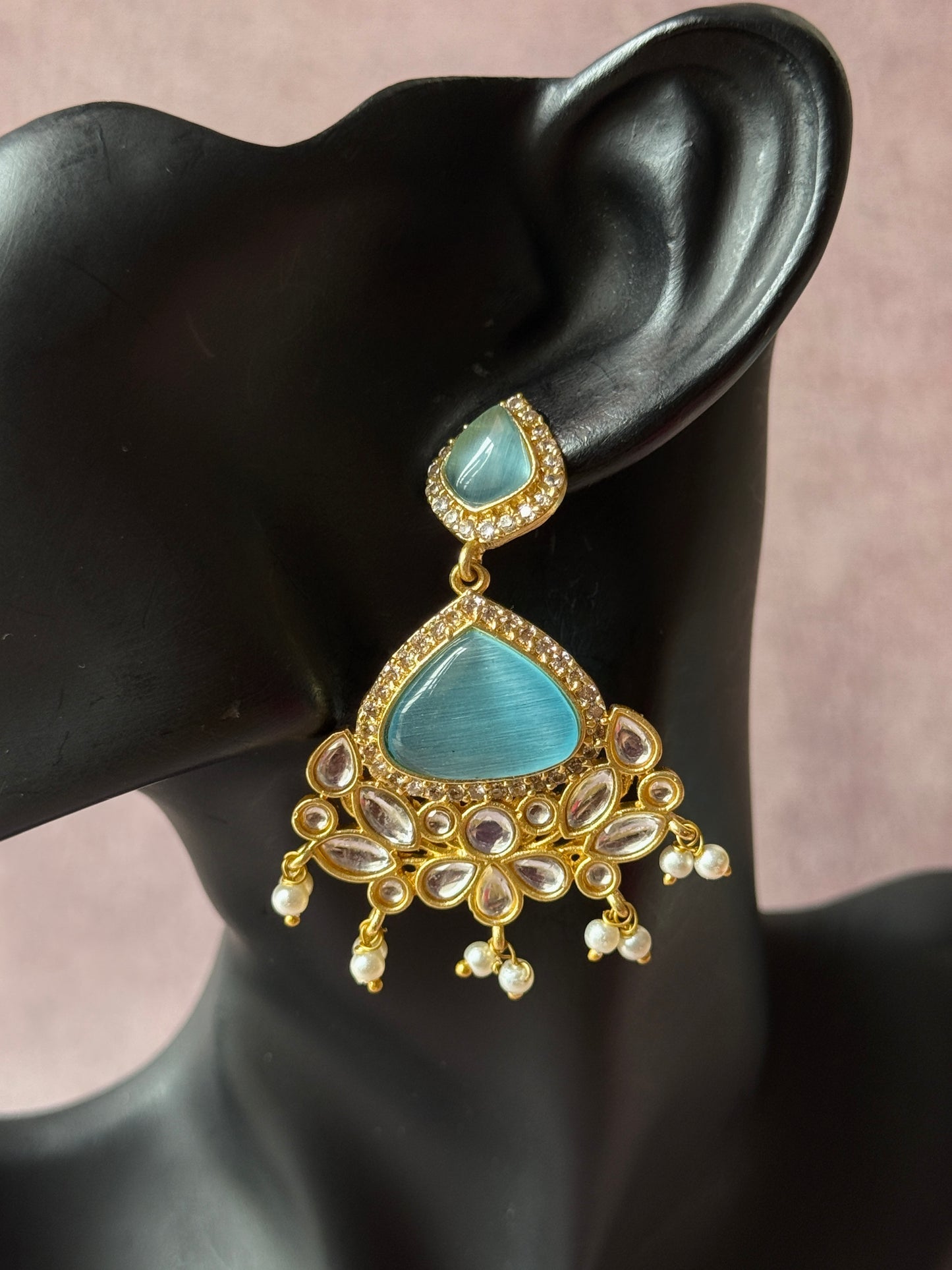 Silk Stone Embedded Party Wear Golden Earrings