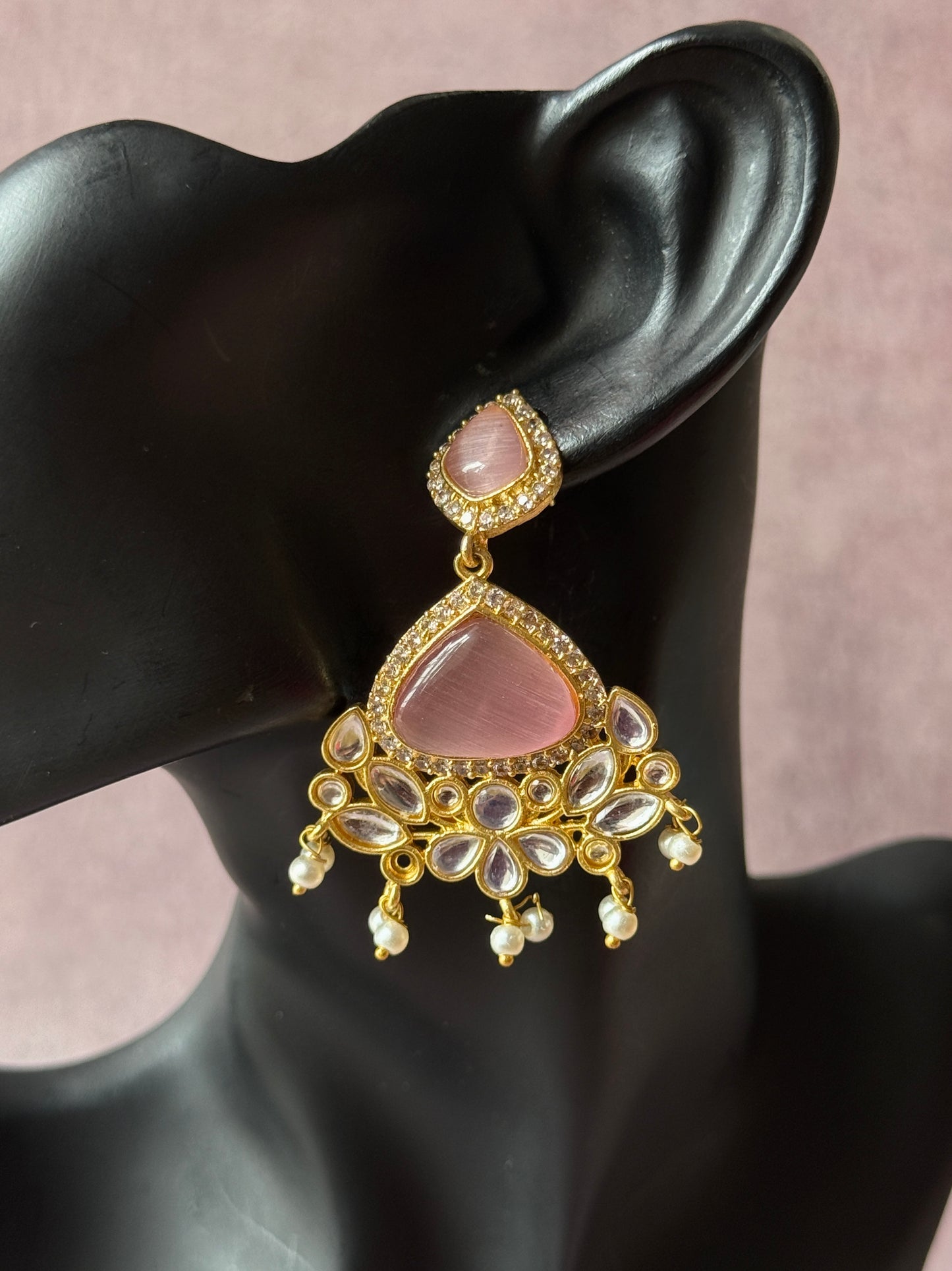 Silk Stone Embedded Party Wear Golden Earrings