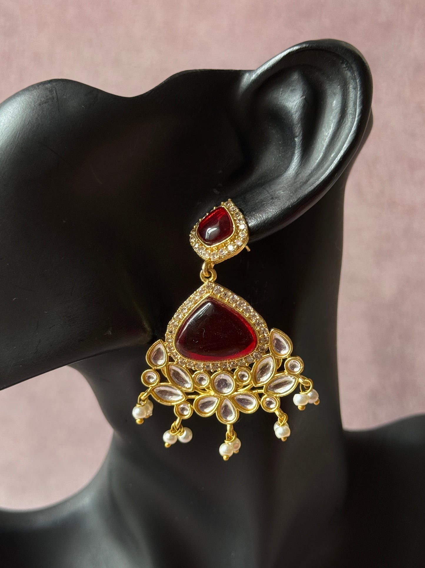Silk Stone Embedded Party Wear Golden Earrings