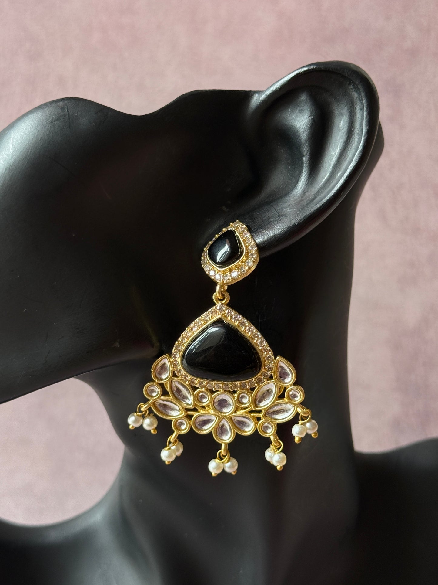 Silk Stone Embedded Party Wear Golden Earrings