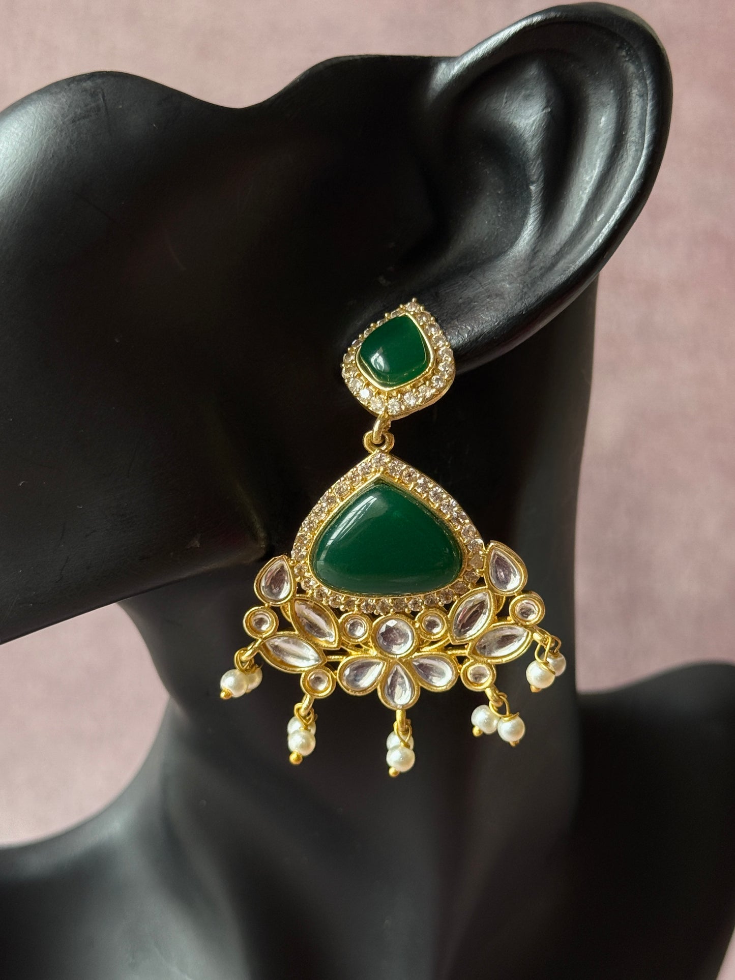 Silk Stone Embedded Party Wear Golden Earrings