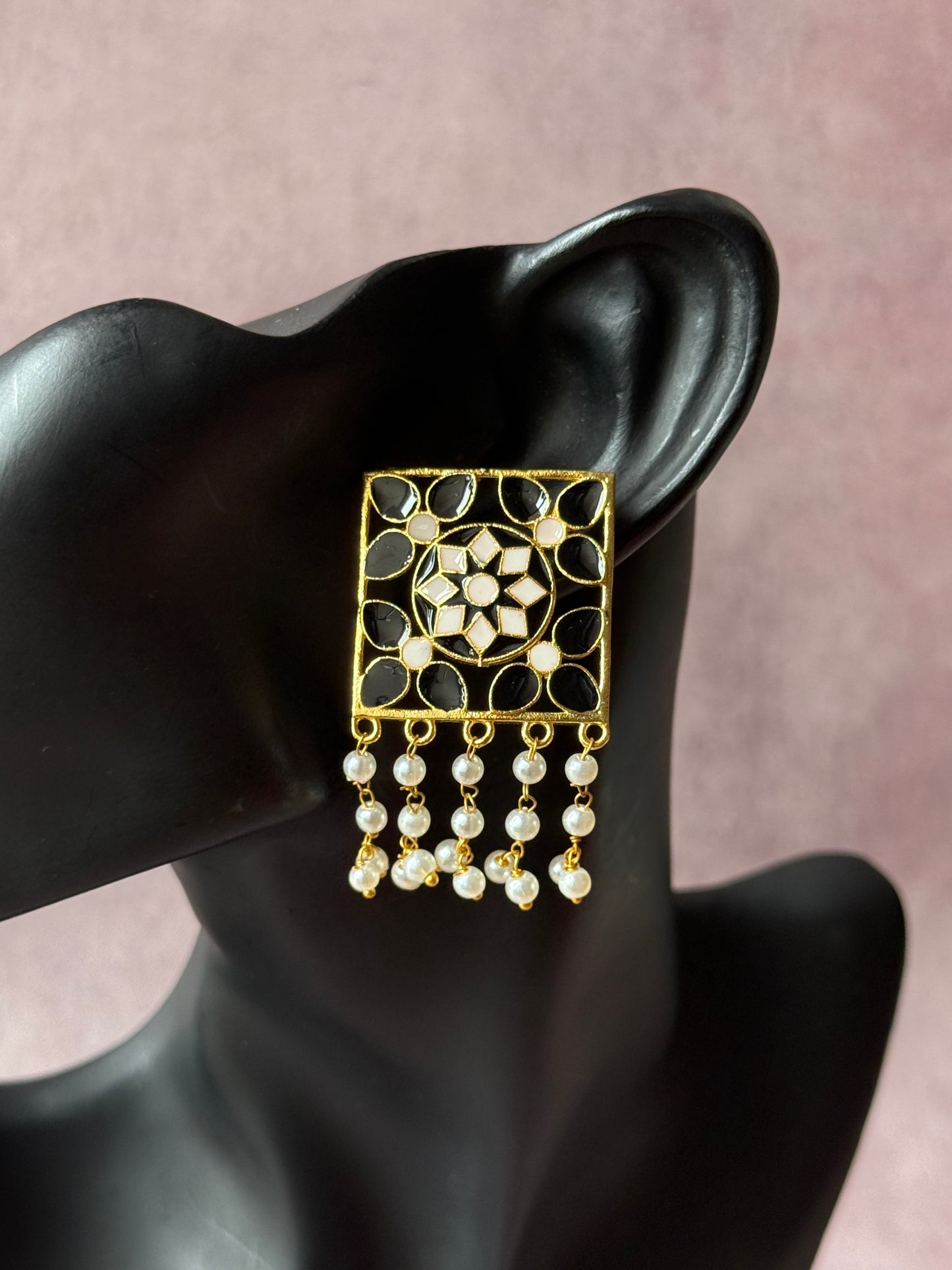 Hand-Painted Golden Square Earrings for Women