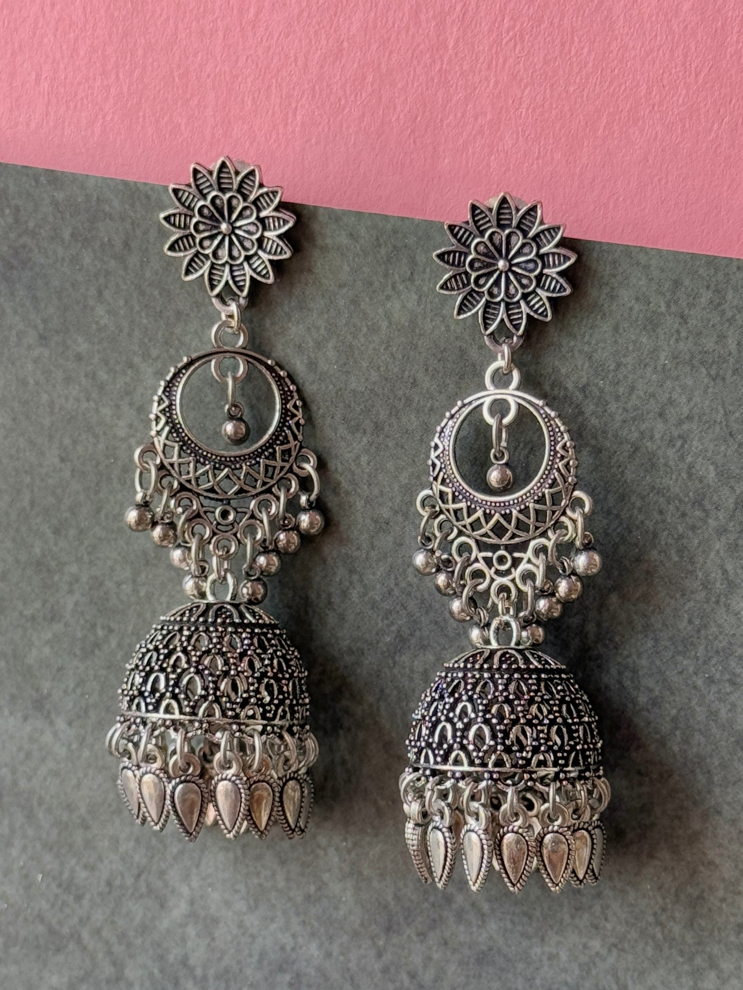 Lead Stud Oxidized Jhumki for Women
