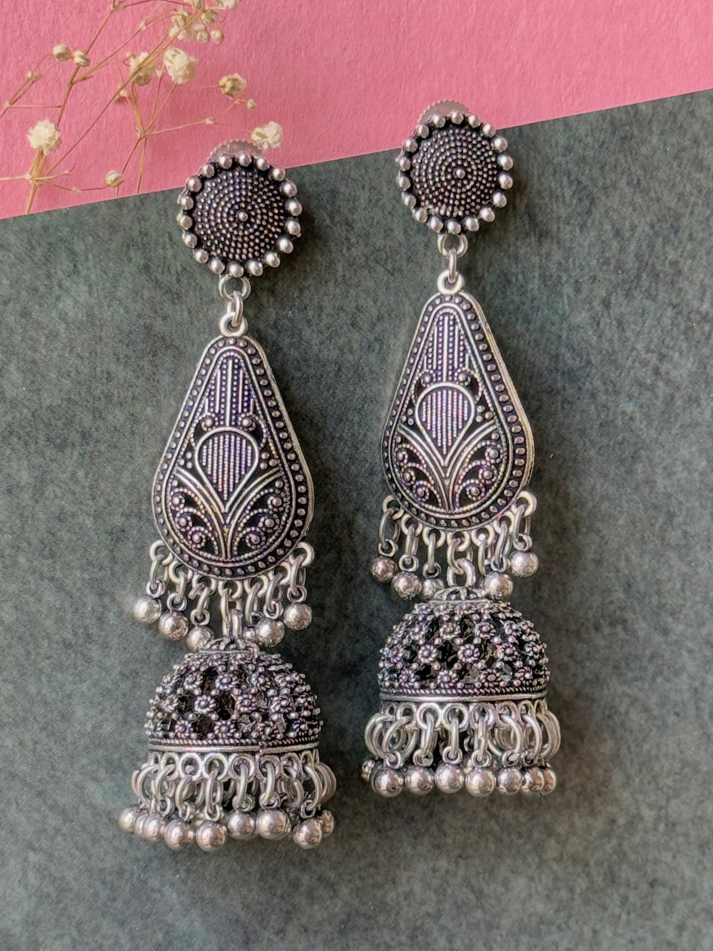 Long Oxidized Jhumki Earrings for Women