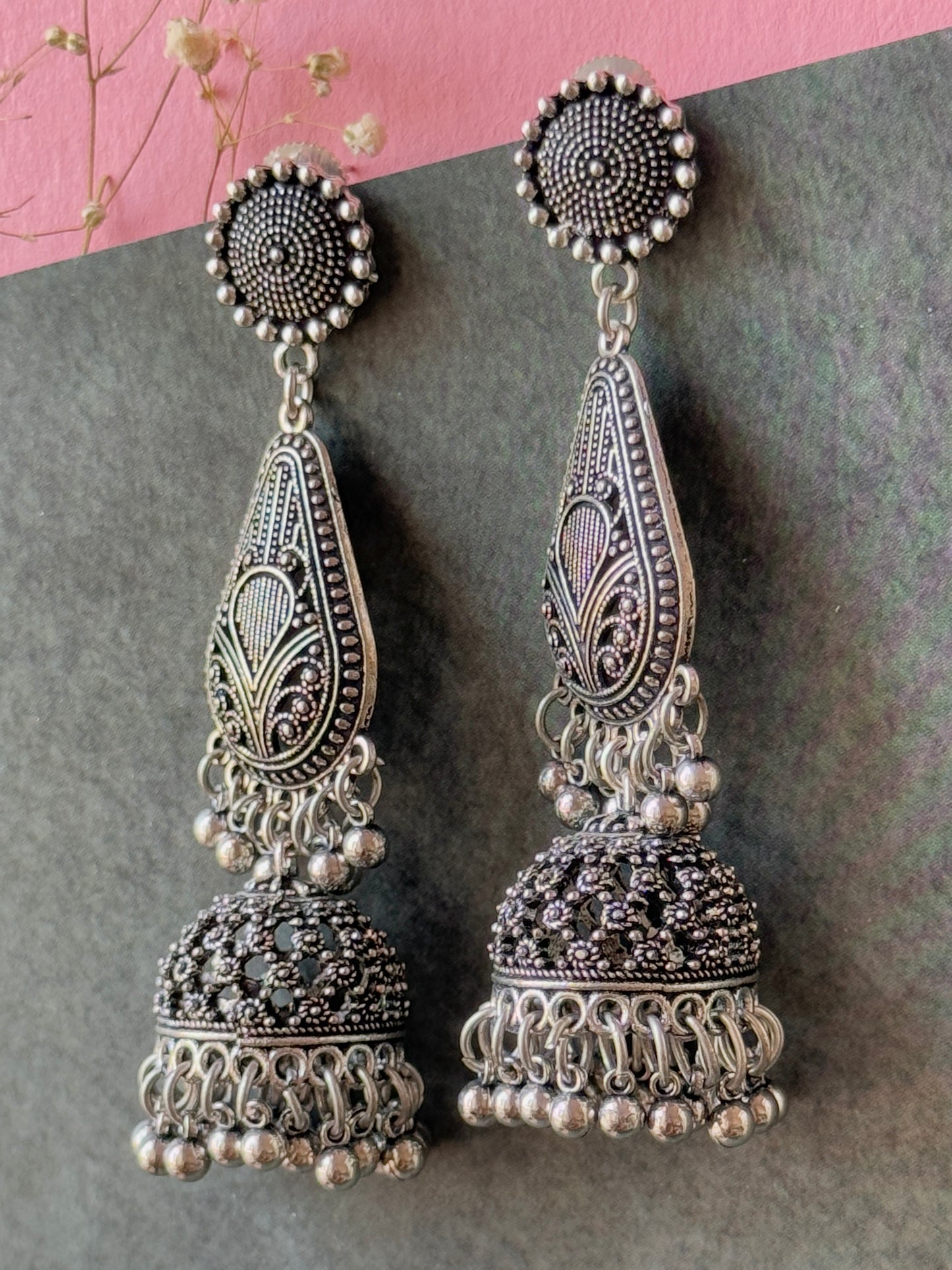 Long Oxidized Jhumki Earrings for Women