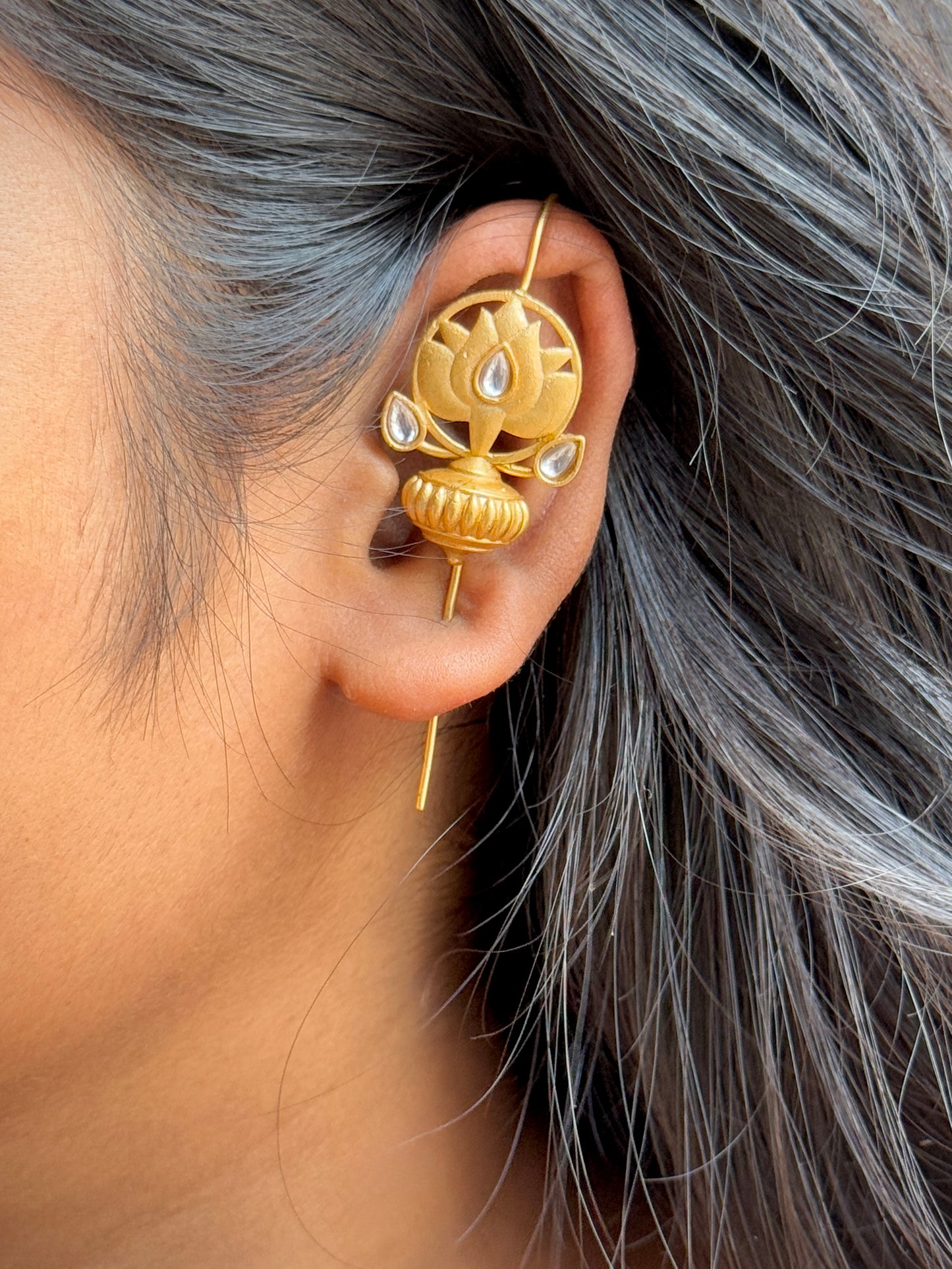 In-Ear Golden Lotus Ear Cuff for Women
