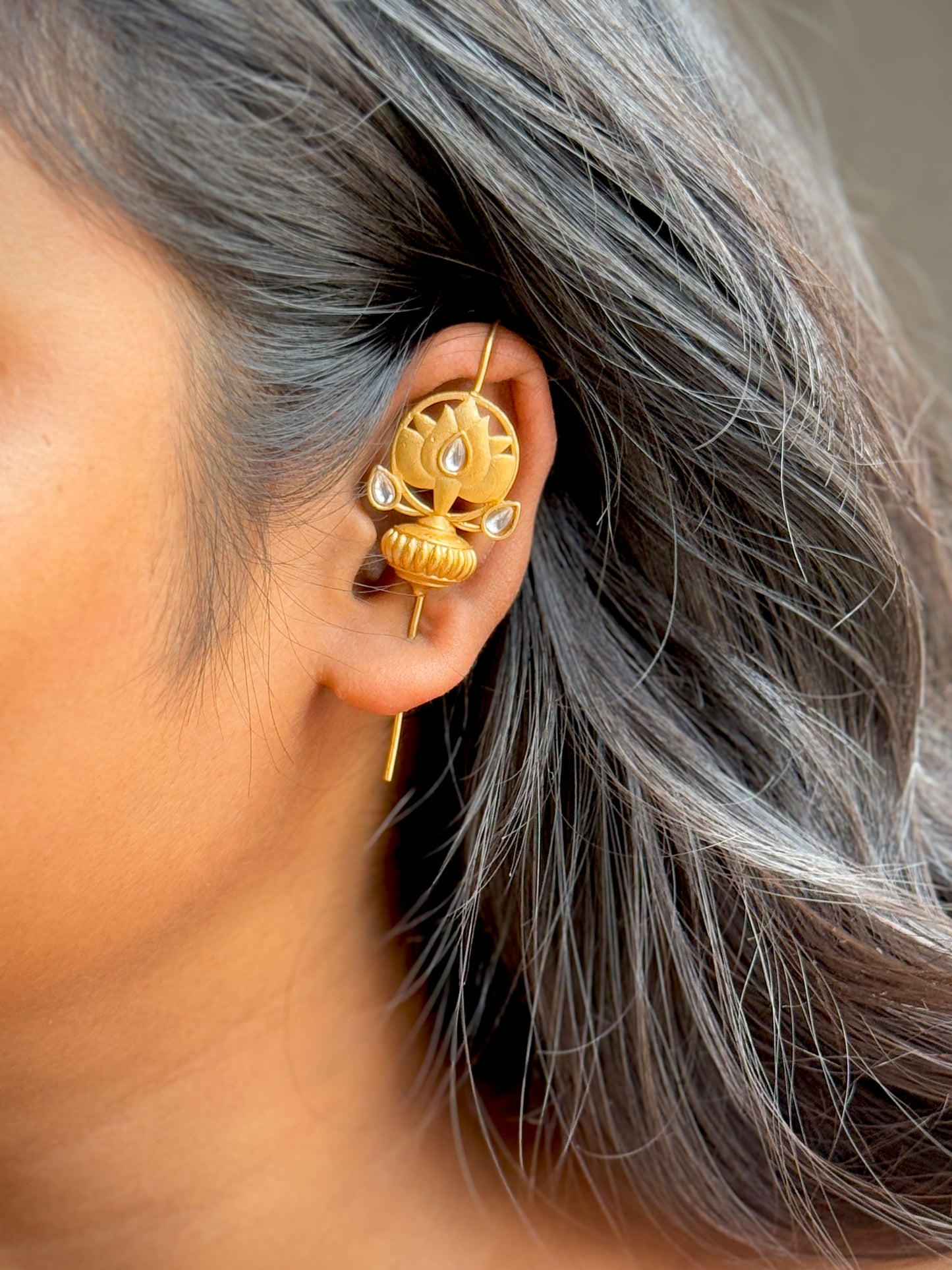 In-Ear Golden Lotus Ear Cuff for Women