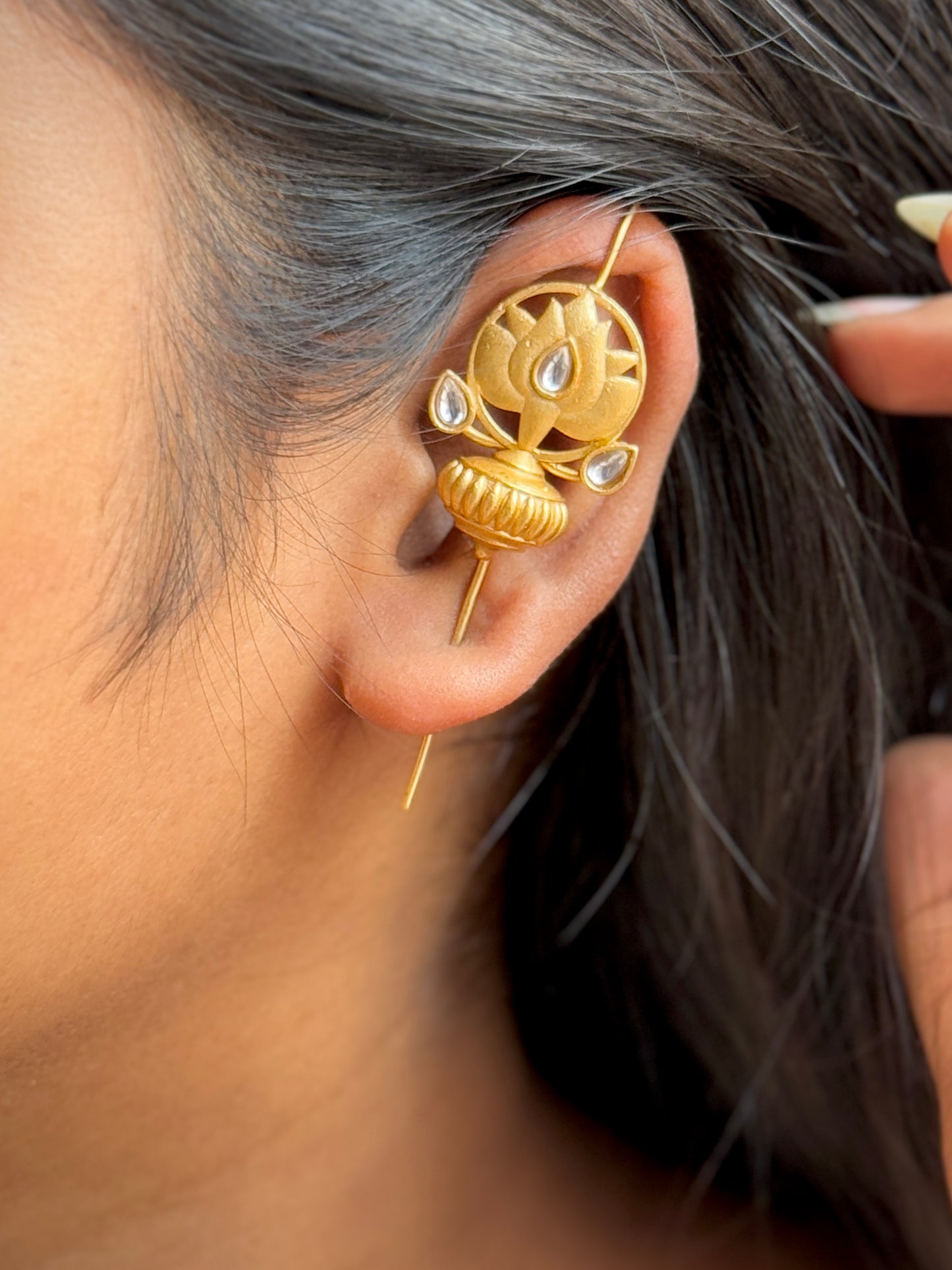 In-Ear Golden Lotus Ear Cuff for Women