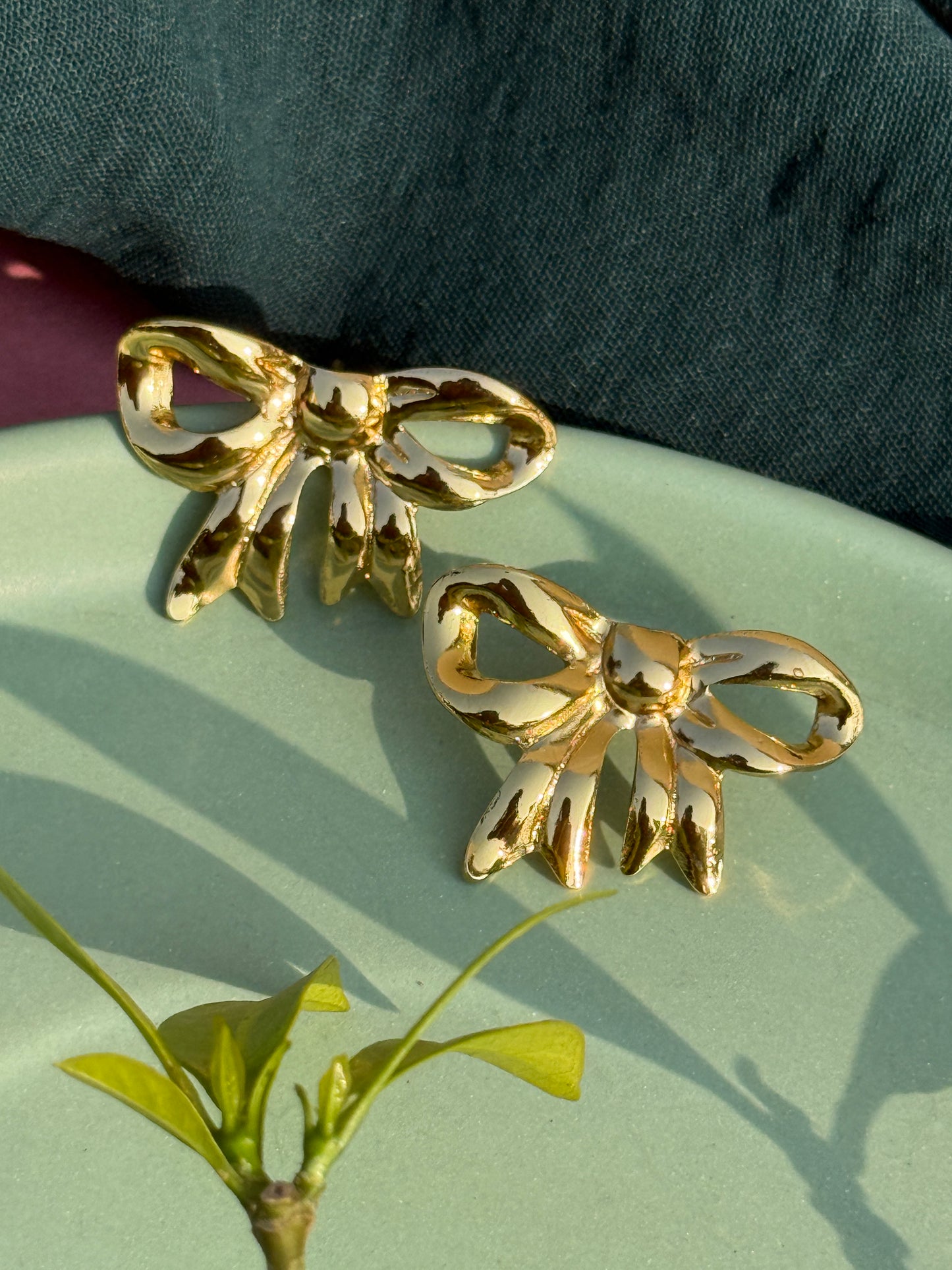 Anti-Tarnish Bow Gold Statement Earrings