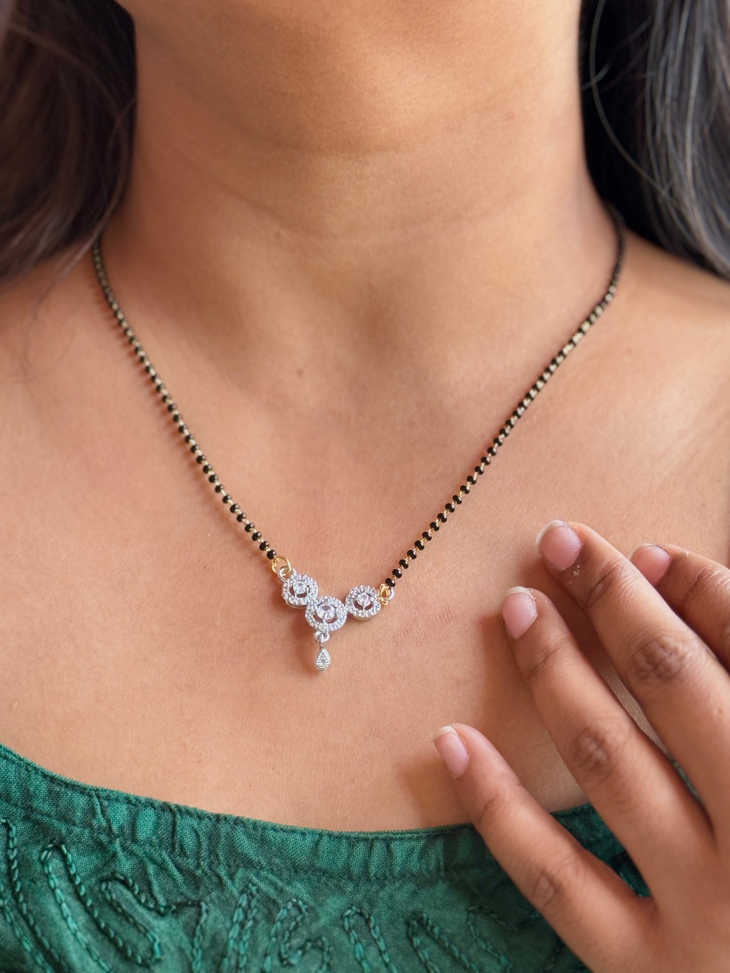 AD Stone Triple Circle Mangalsutra with Side Drop