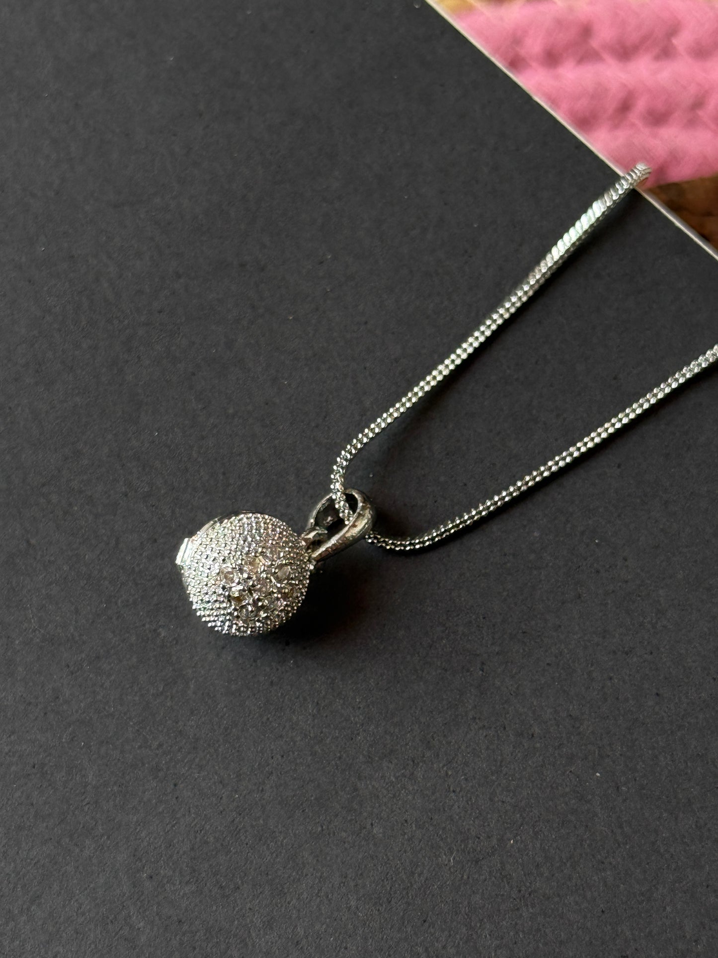 Anti Tarnish Silver AD Pendant Necklace | American Diamond Ball Charm | Imitation Jewellery