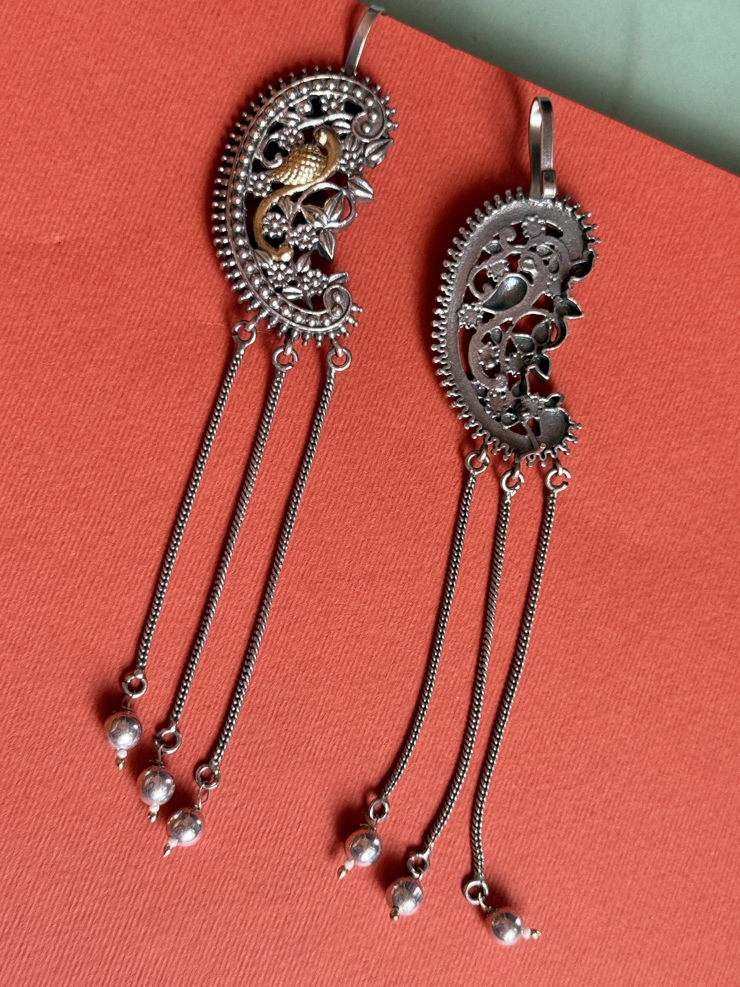 German Silver Dual-Tone Ear Cuff Earrings