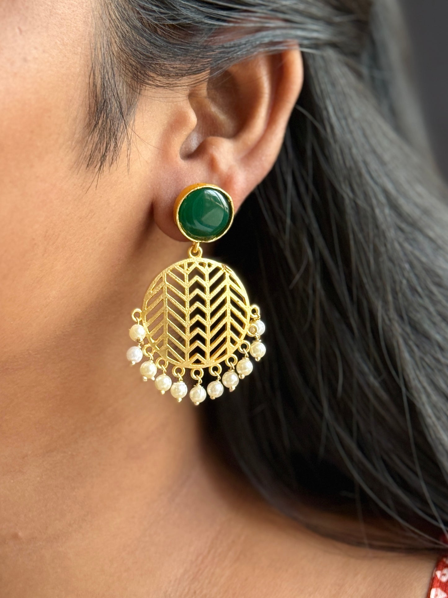 Gold-Toned Circular Jhalar Statement Earrings