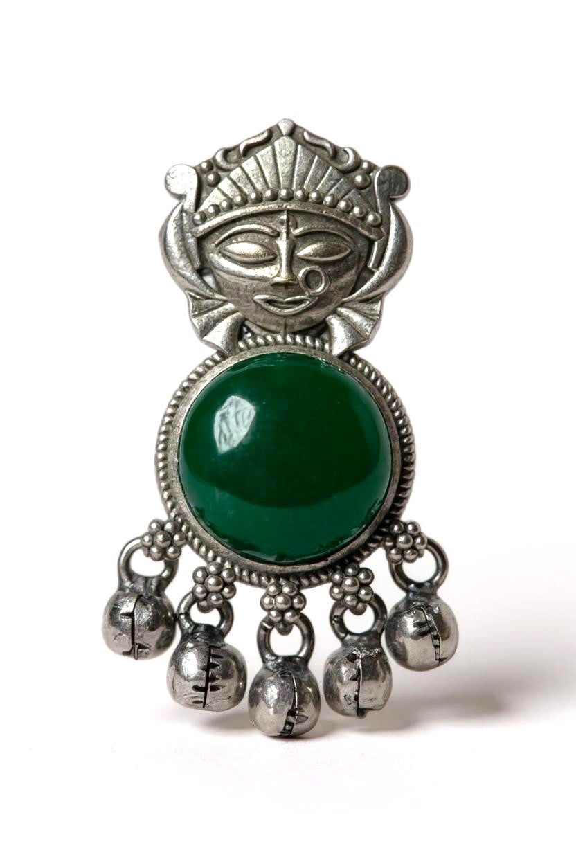 Silver Lookalike Silk Stone Embedded Face Earrings