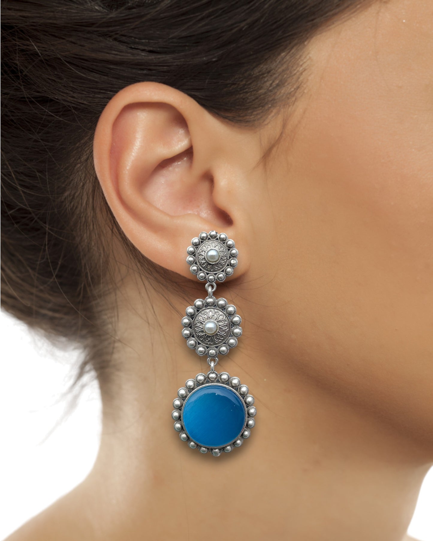 Silver Replica 3-Layered Earrings