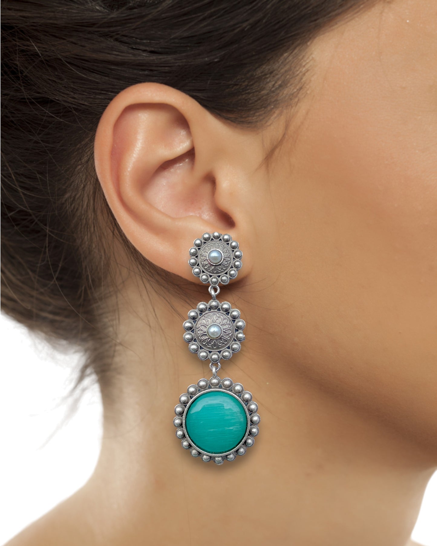 Silver Replica 3-Layered Earrings