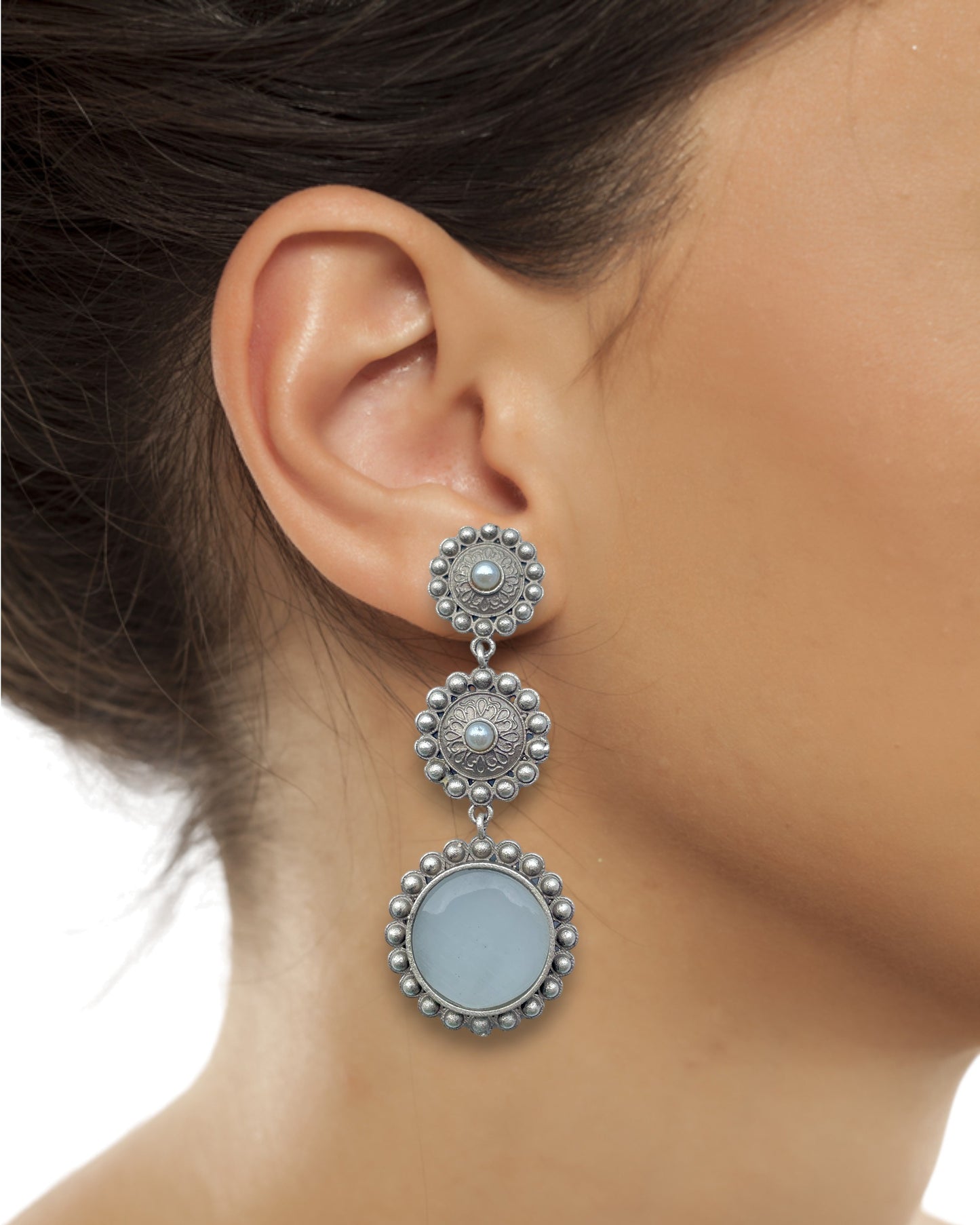 Silver Replica 3-Layered Earrings