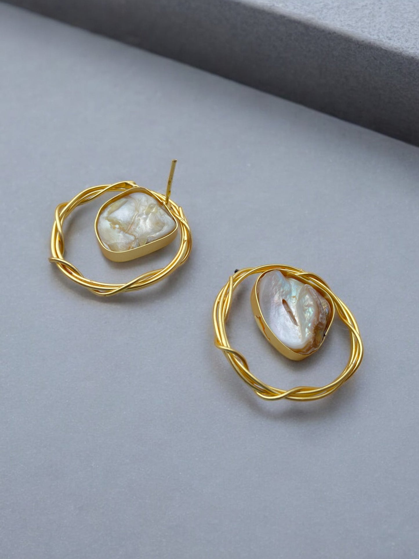 Gold Plated Hoop Real Pearl Earring