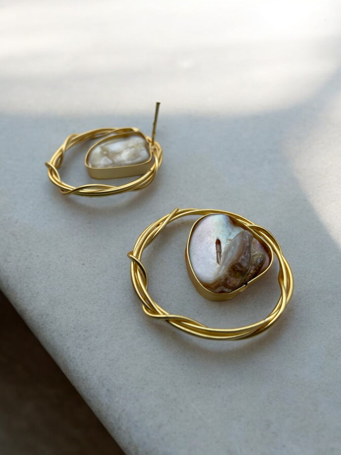 Gold Plated Hoop Real Pearl Earring