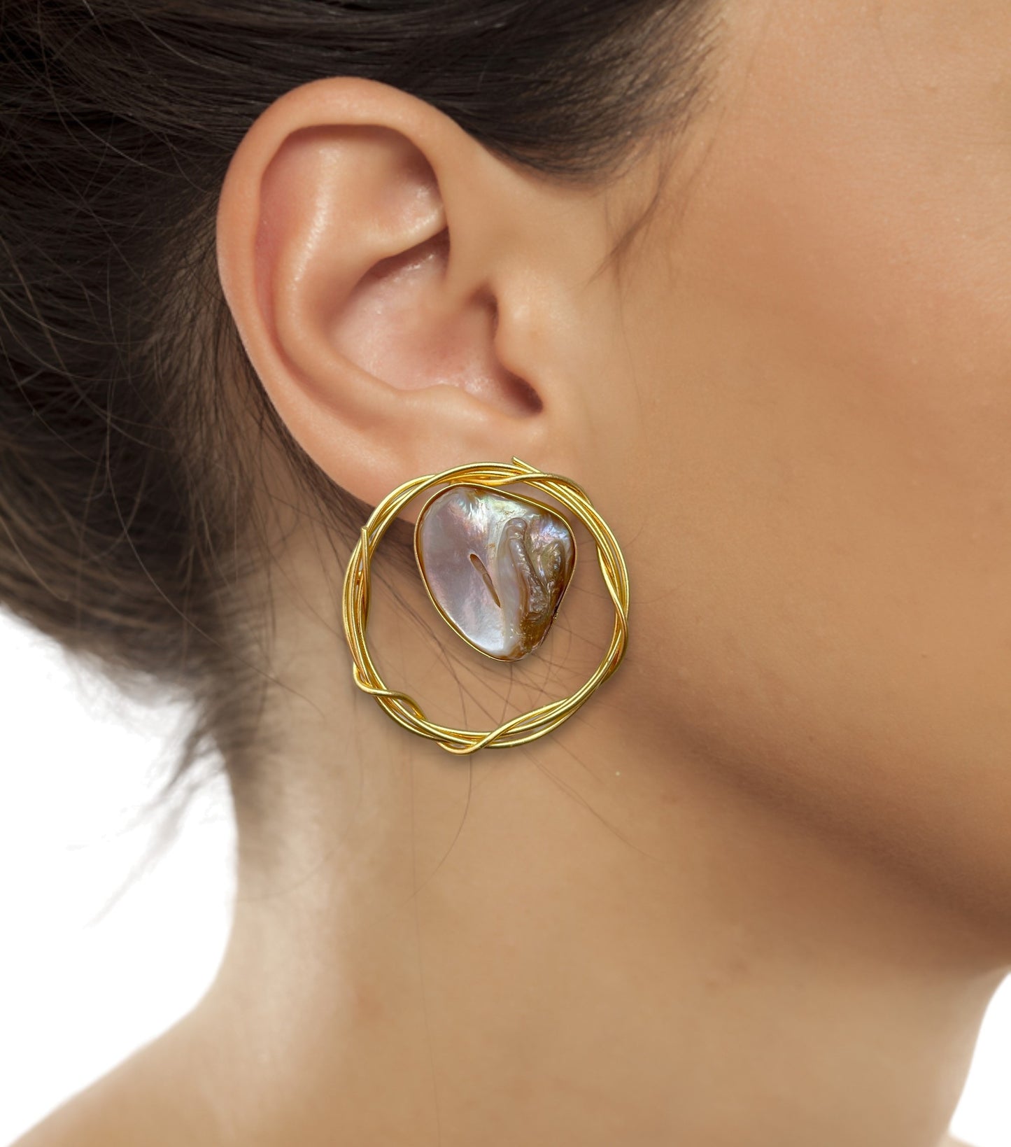 Gold Plated Hoop Real Pearl Earring