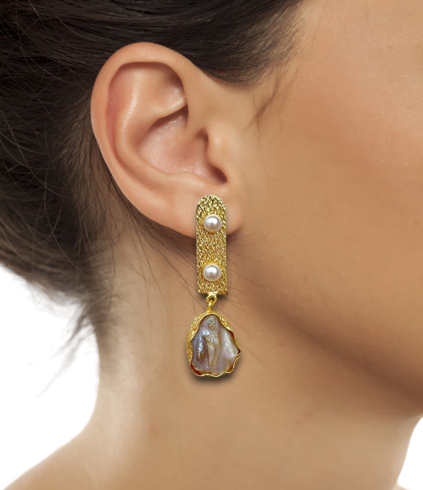 Gold Plated Real Pearl Earring