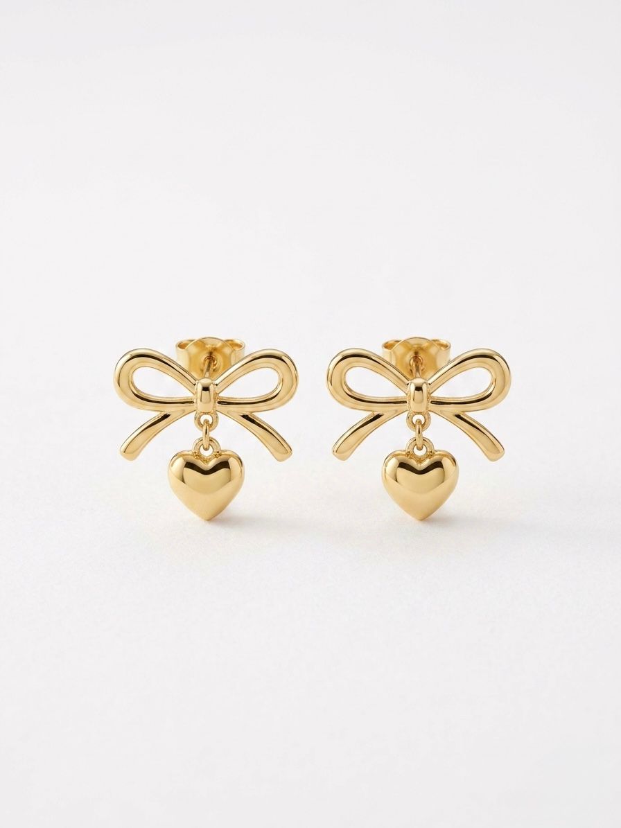 Anti-Tarnish Heart Bow Earrings for Women
