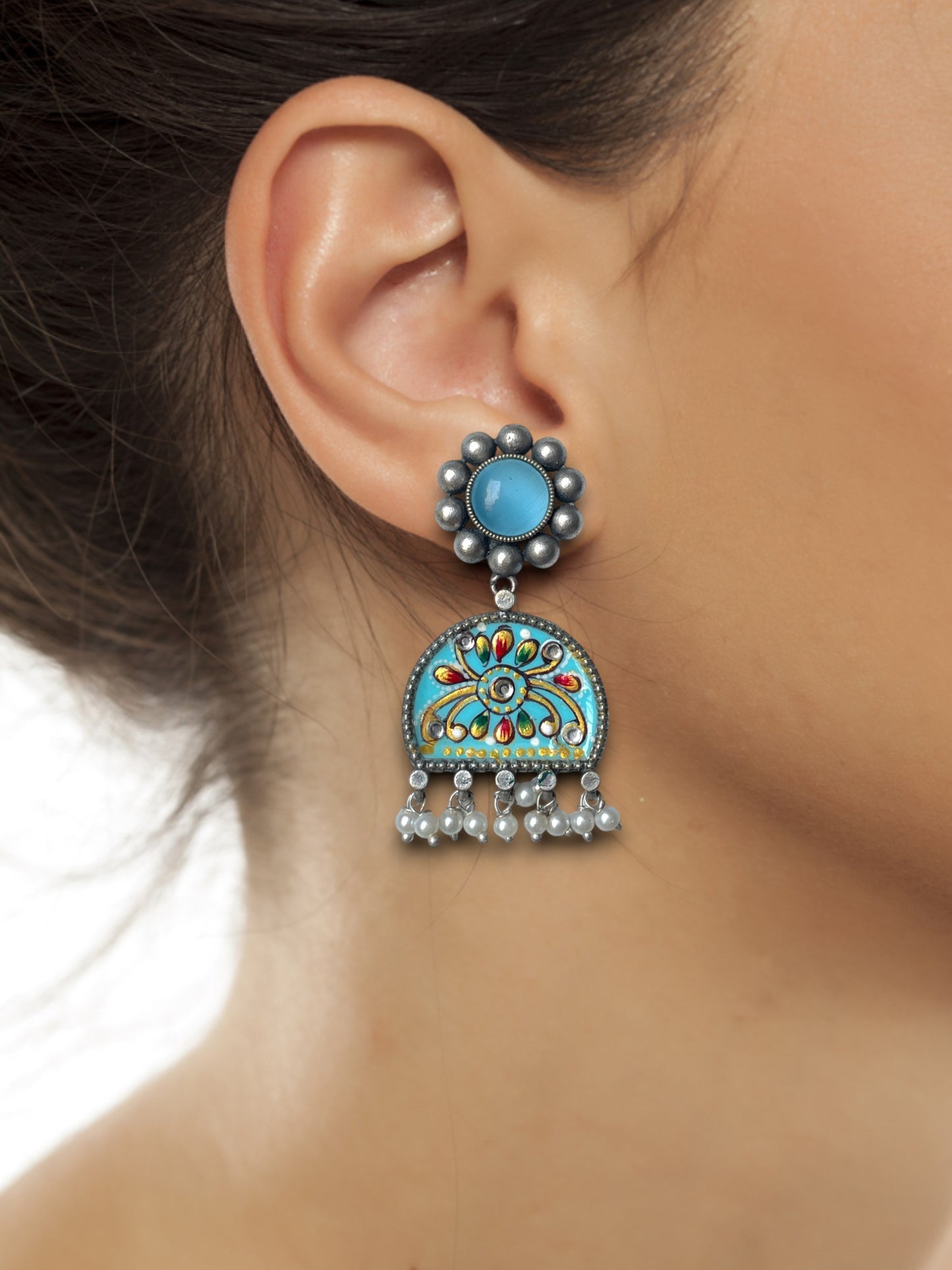Aqua Blue Hand-Painted Earrings