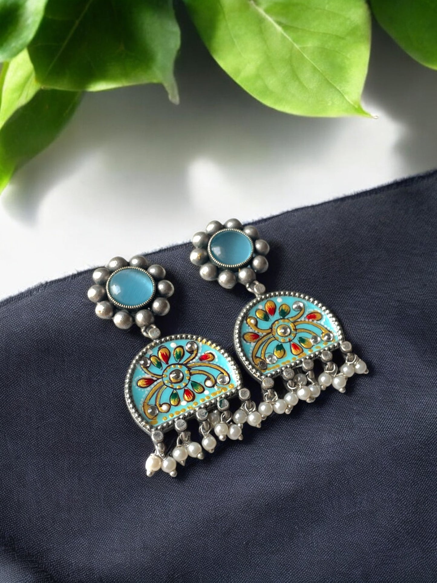 Aqua Blue Hand-Painted Earrings
