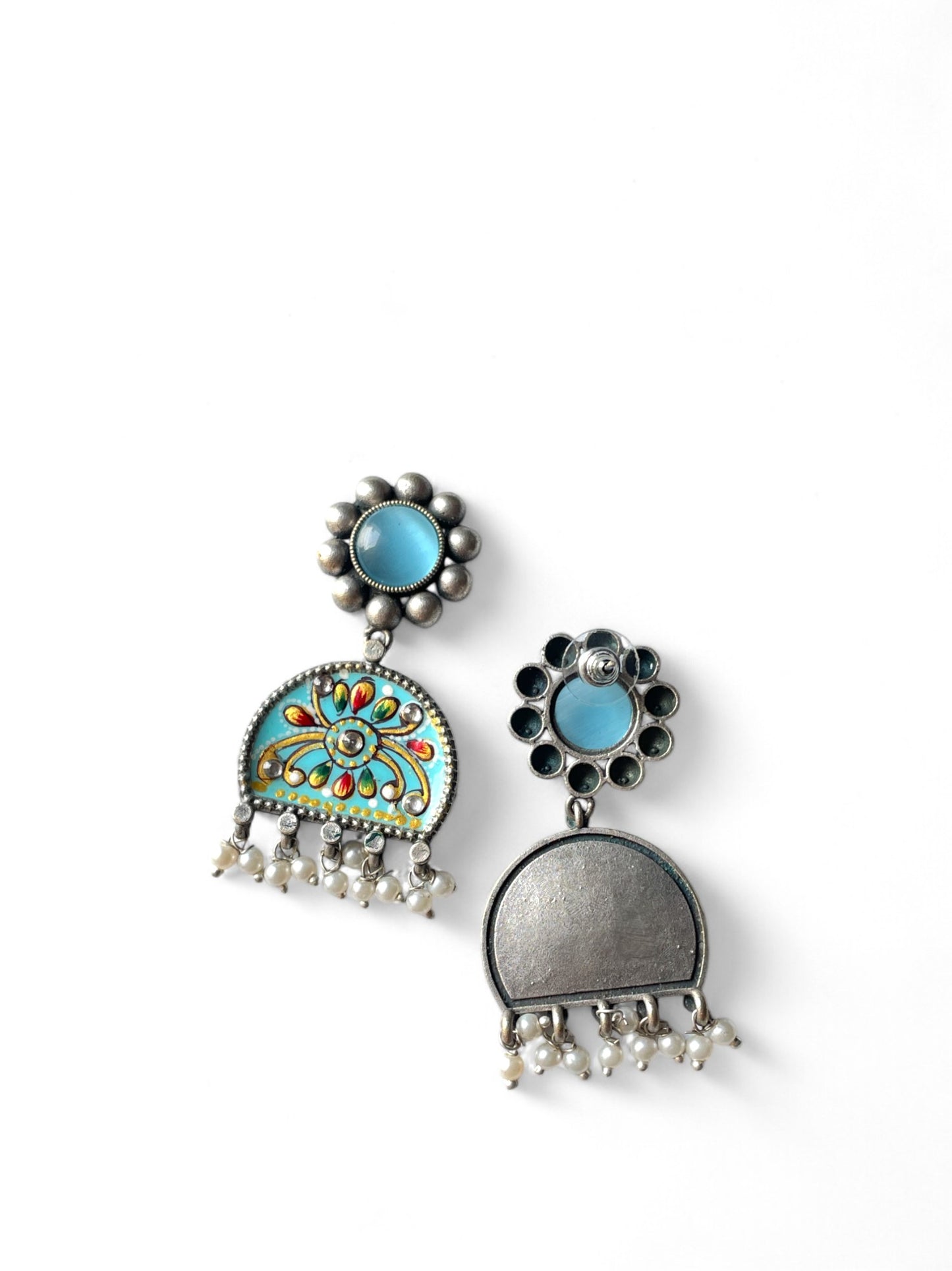 Aqua Blue Hand-Painted Earrings