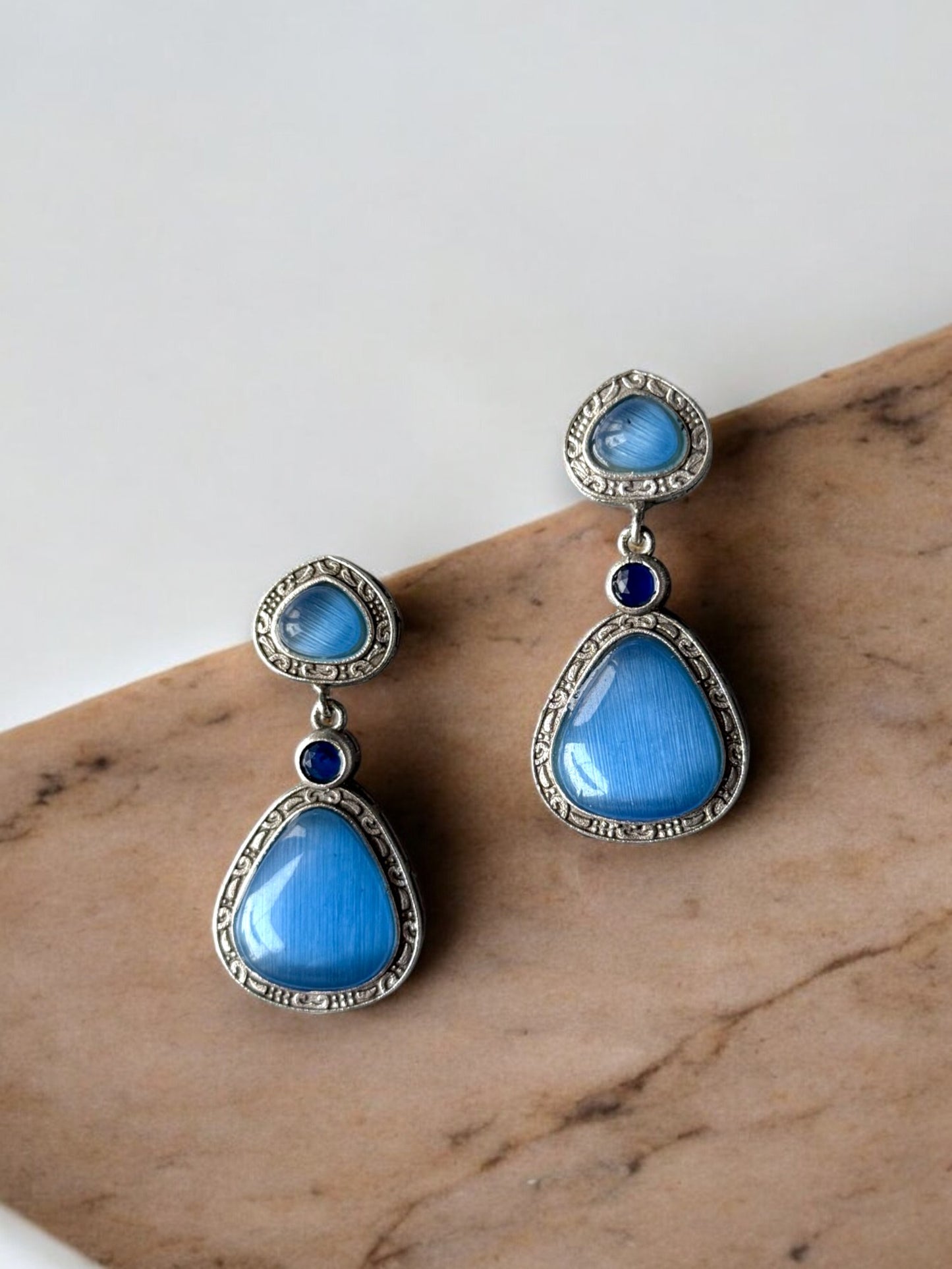 Statement Earrings with Triple Monalisa Stones