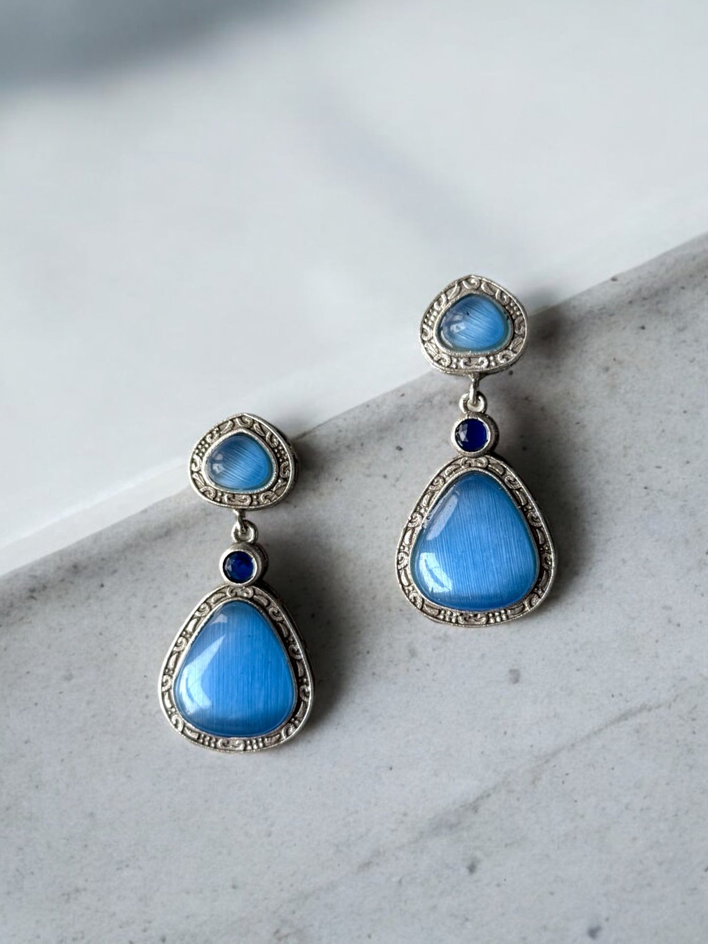 Statement Earrings with Triple Monalisa Stones