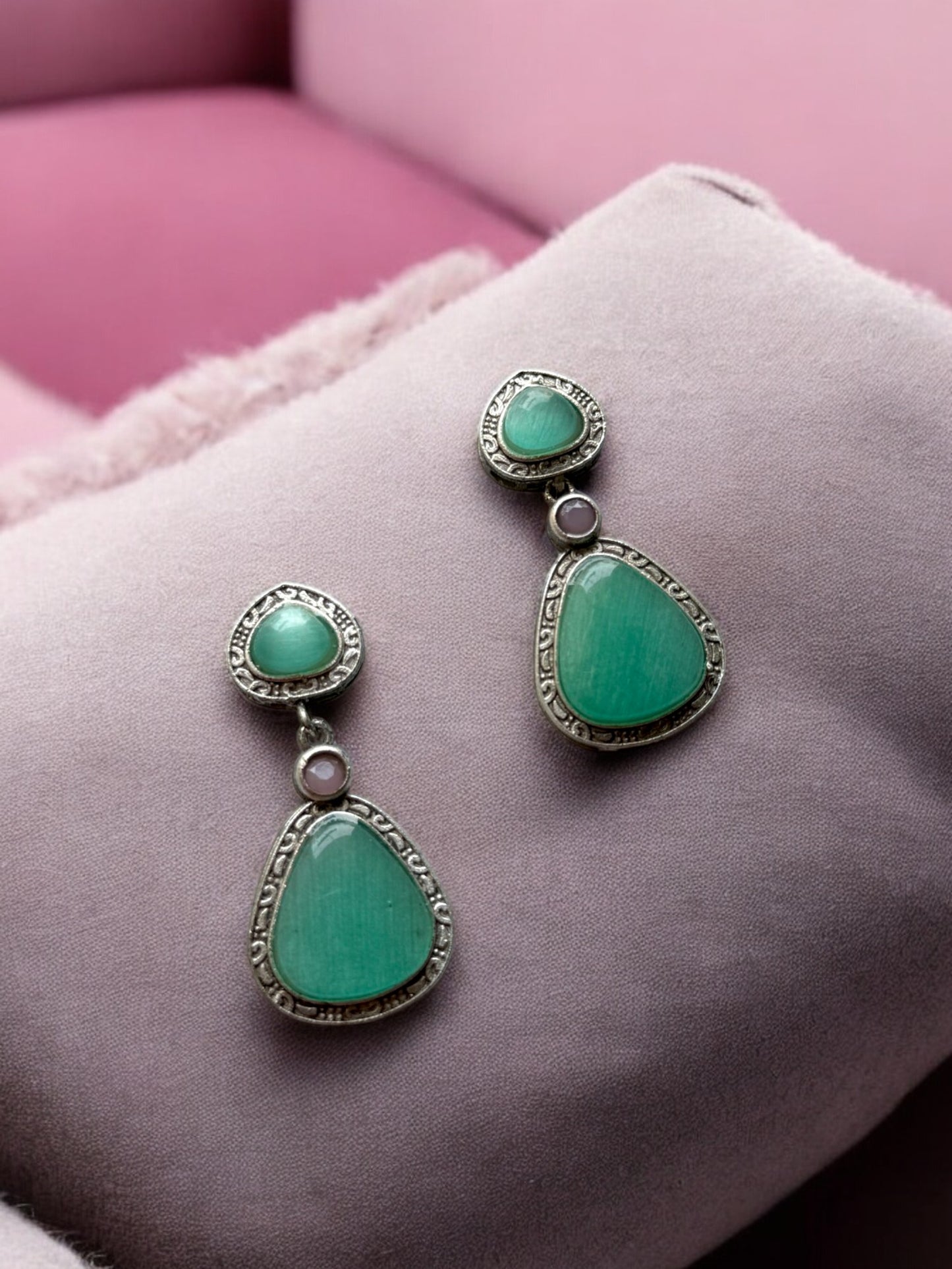 Statement Earrings with Triple Monalisa Stones