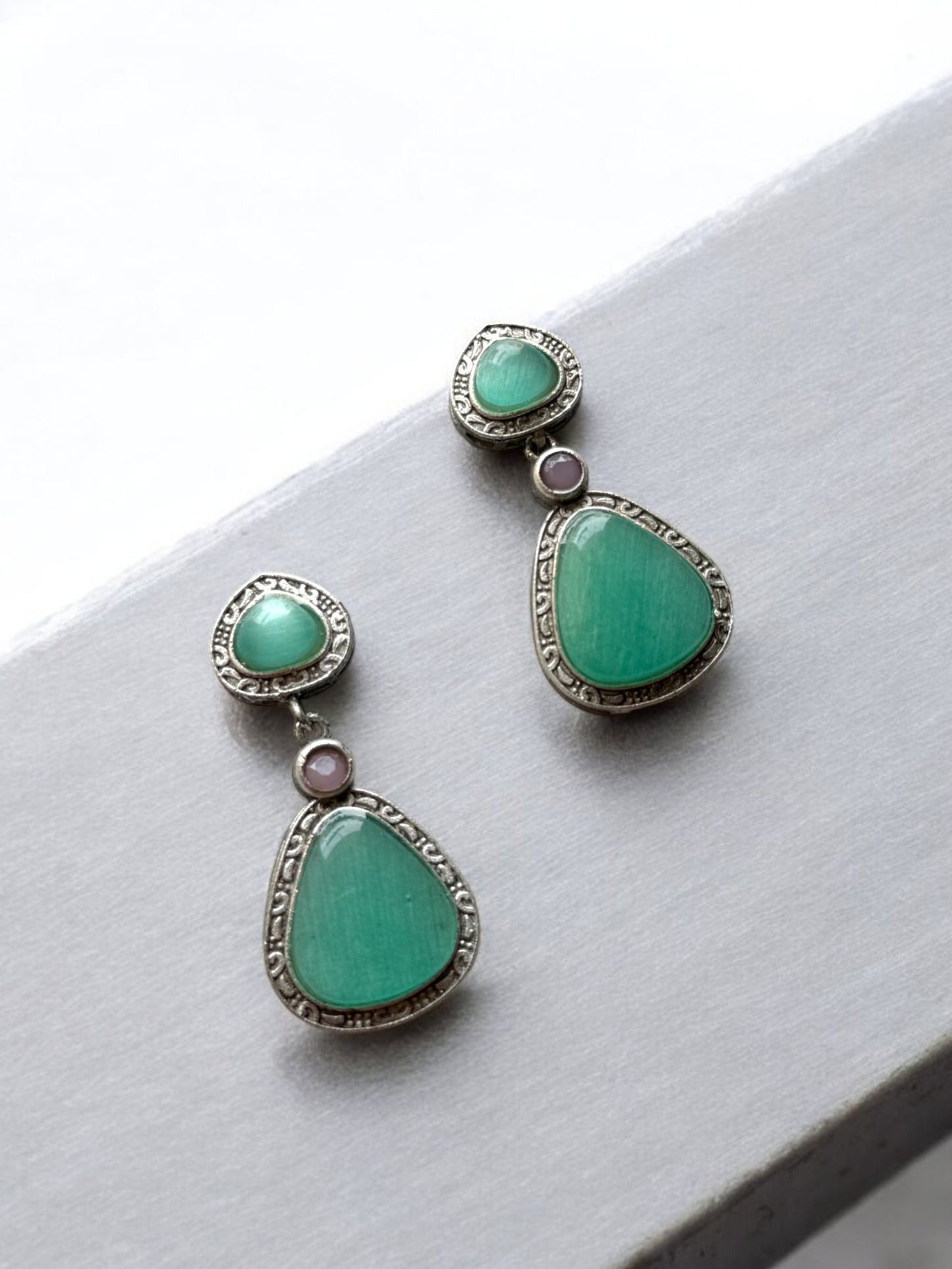 Statement Earrings with Triple Monalisa Stones