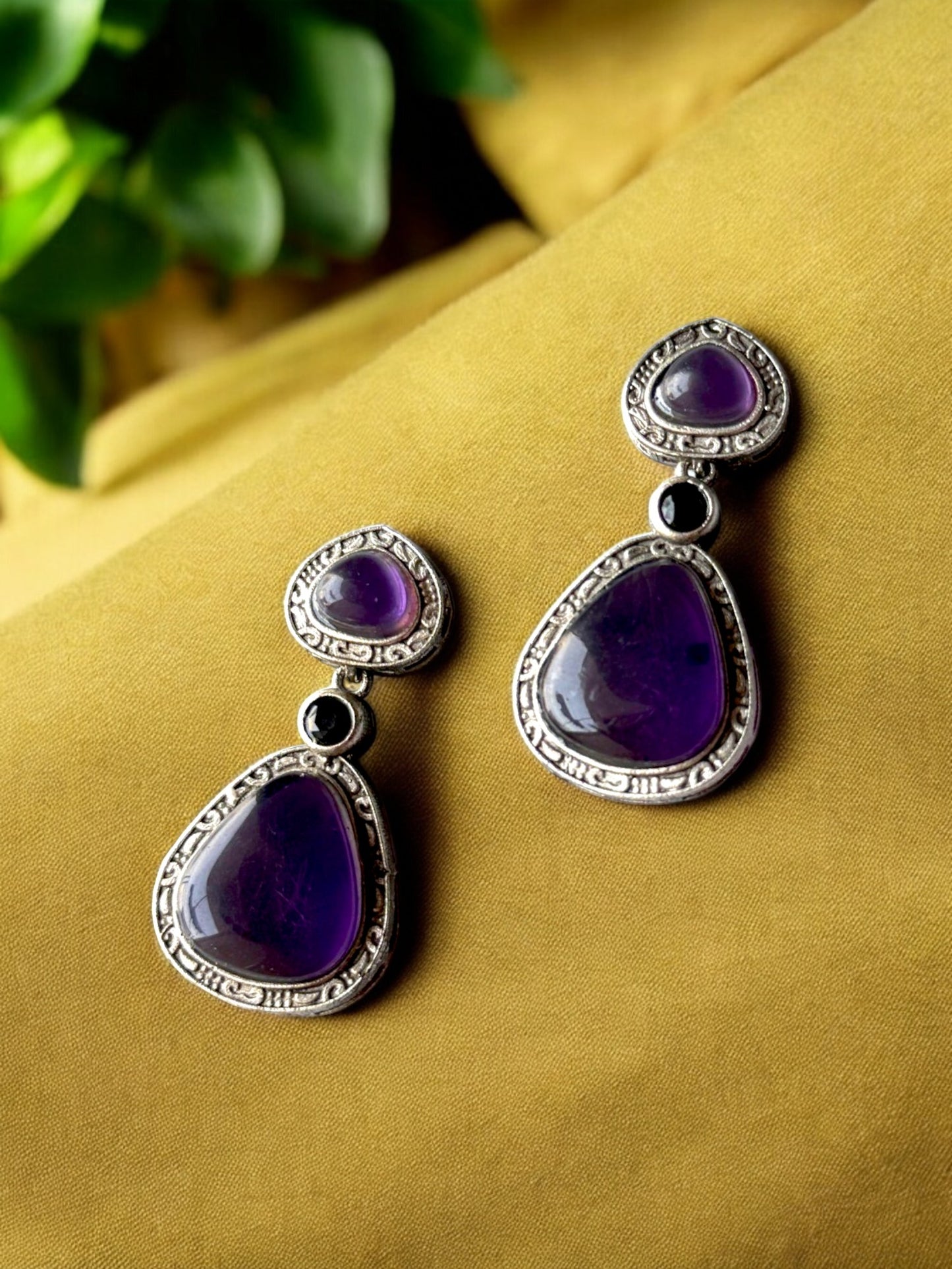 Statement Earrings with Triple Monalisa Stones