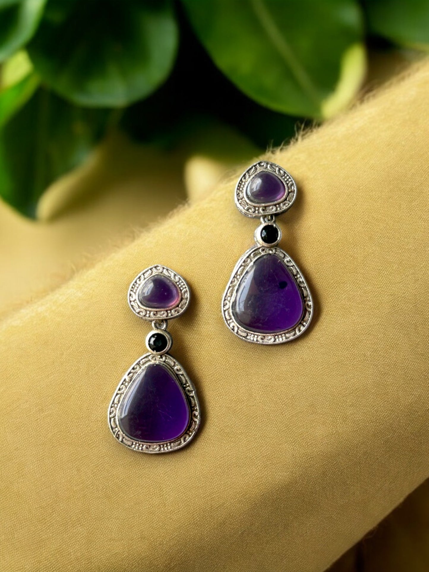 Statement Earrings with Triple Monalisa Stones