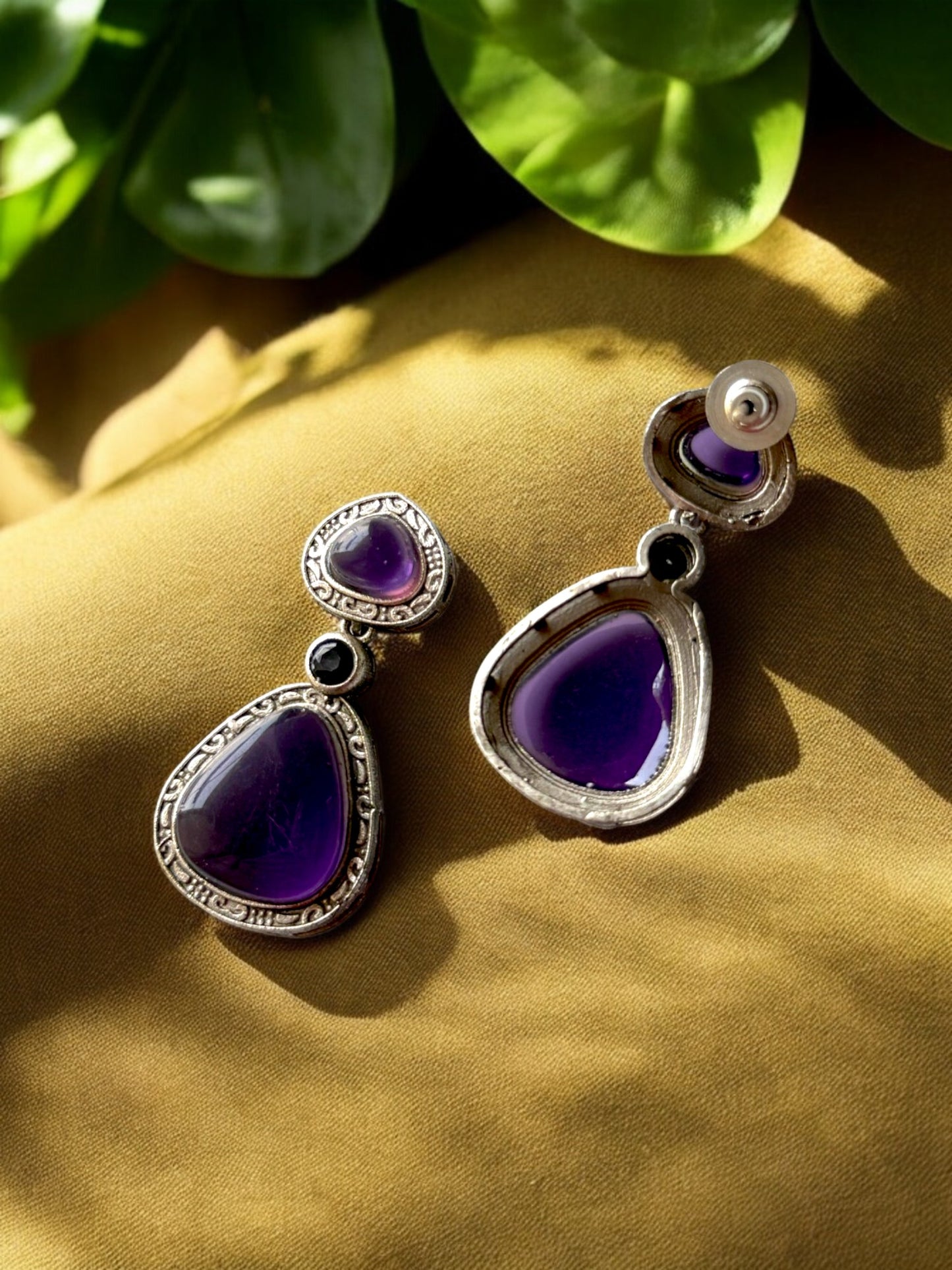 Statement Earrings with Triple Monalisa Stones