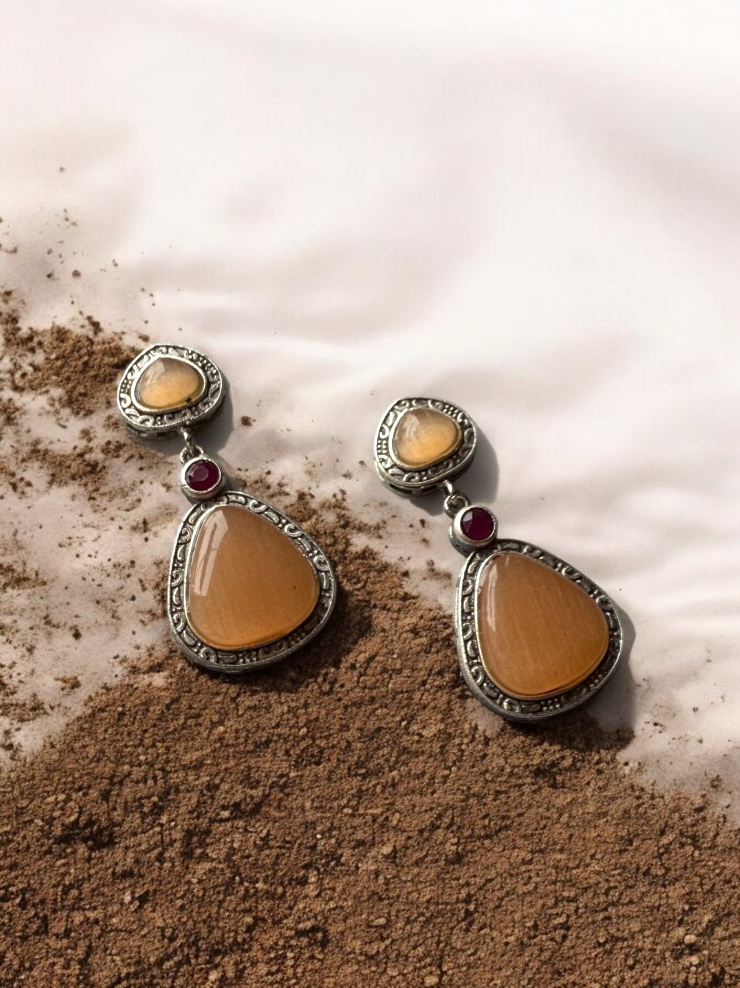 Statement Earrings with Triple Monalisa Stones