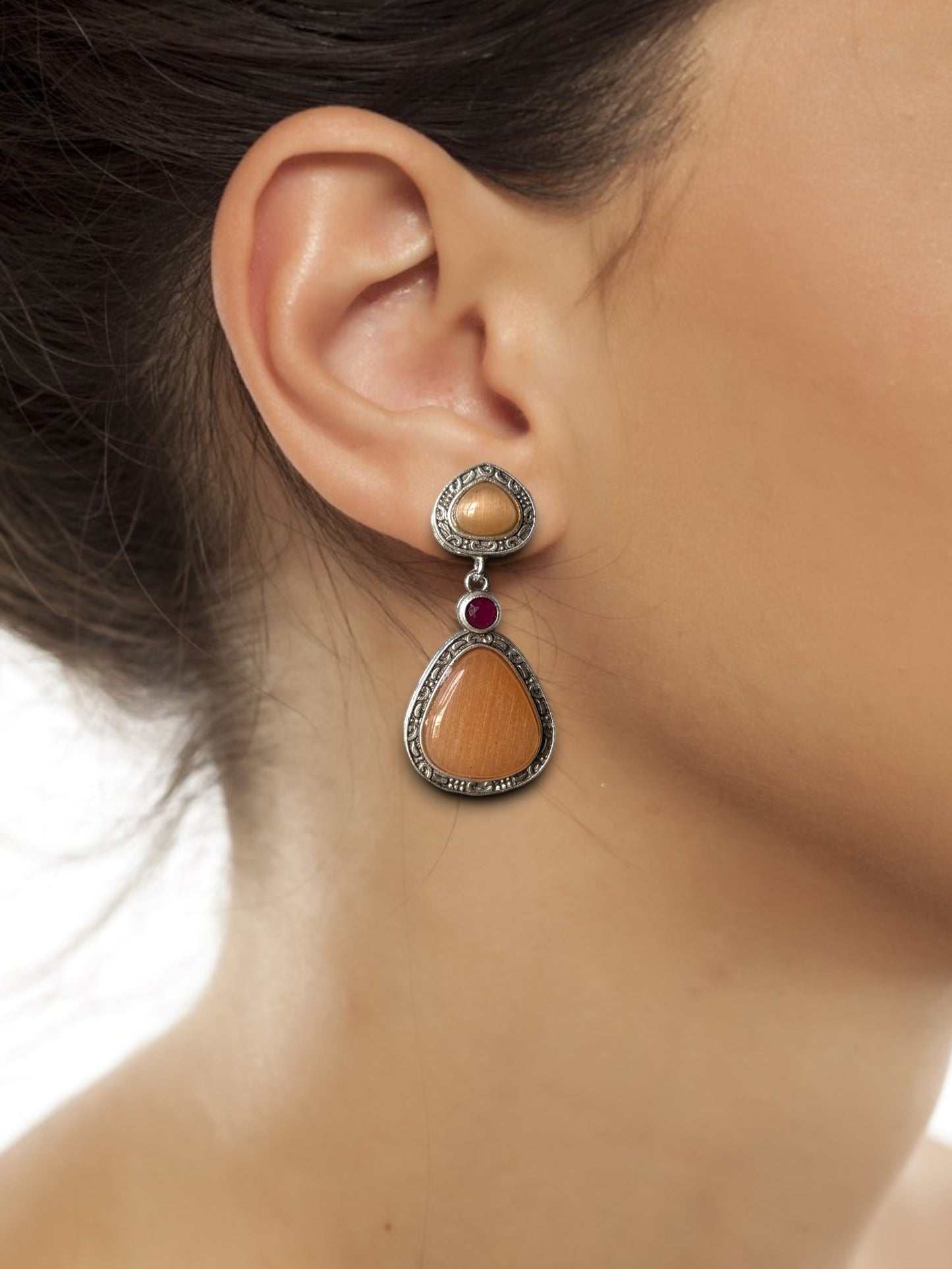Statement Earrings with Triple Monalisa Stones