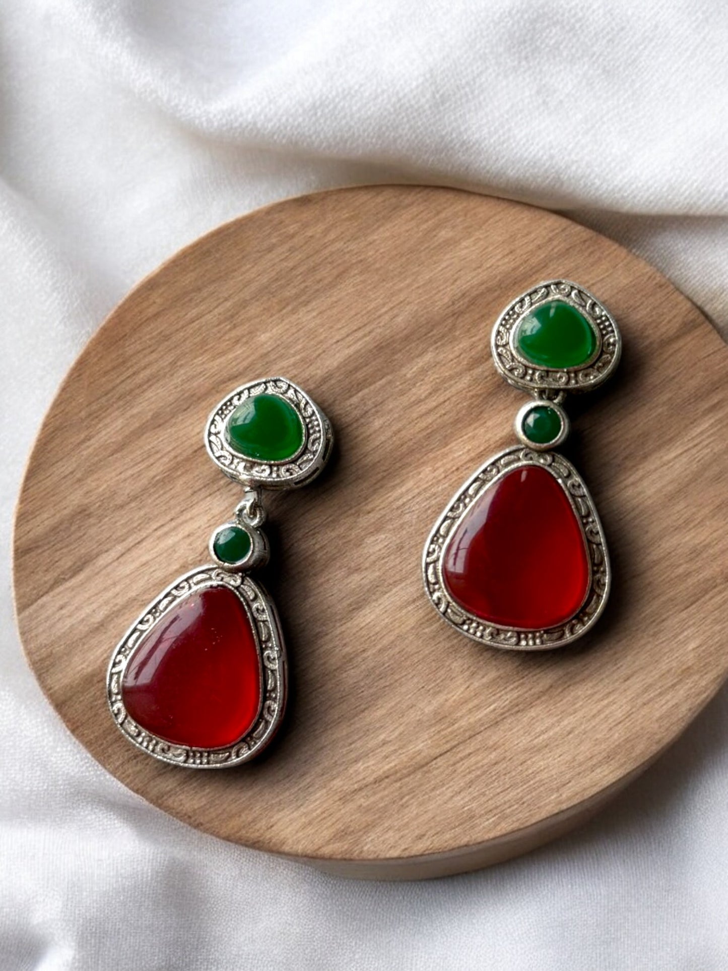 Statement Earrings with Triple Monalisa Stones