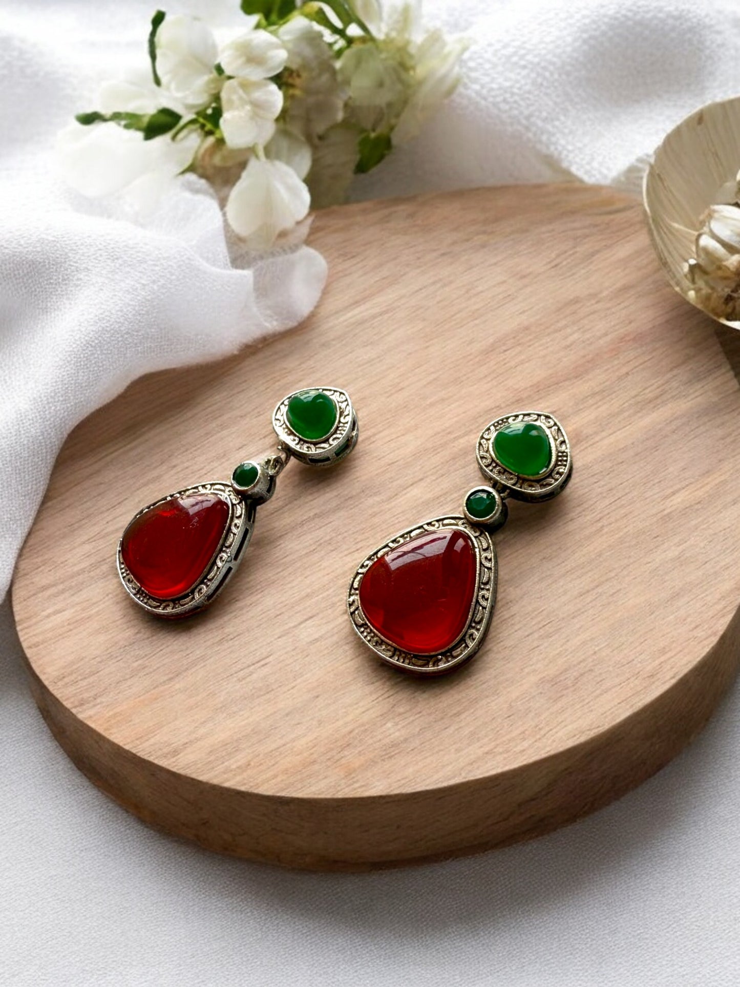 Statement Earrings with Triple Monalisa Stones