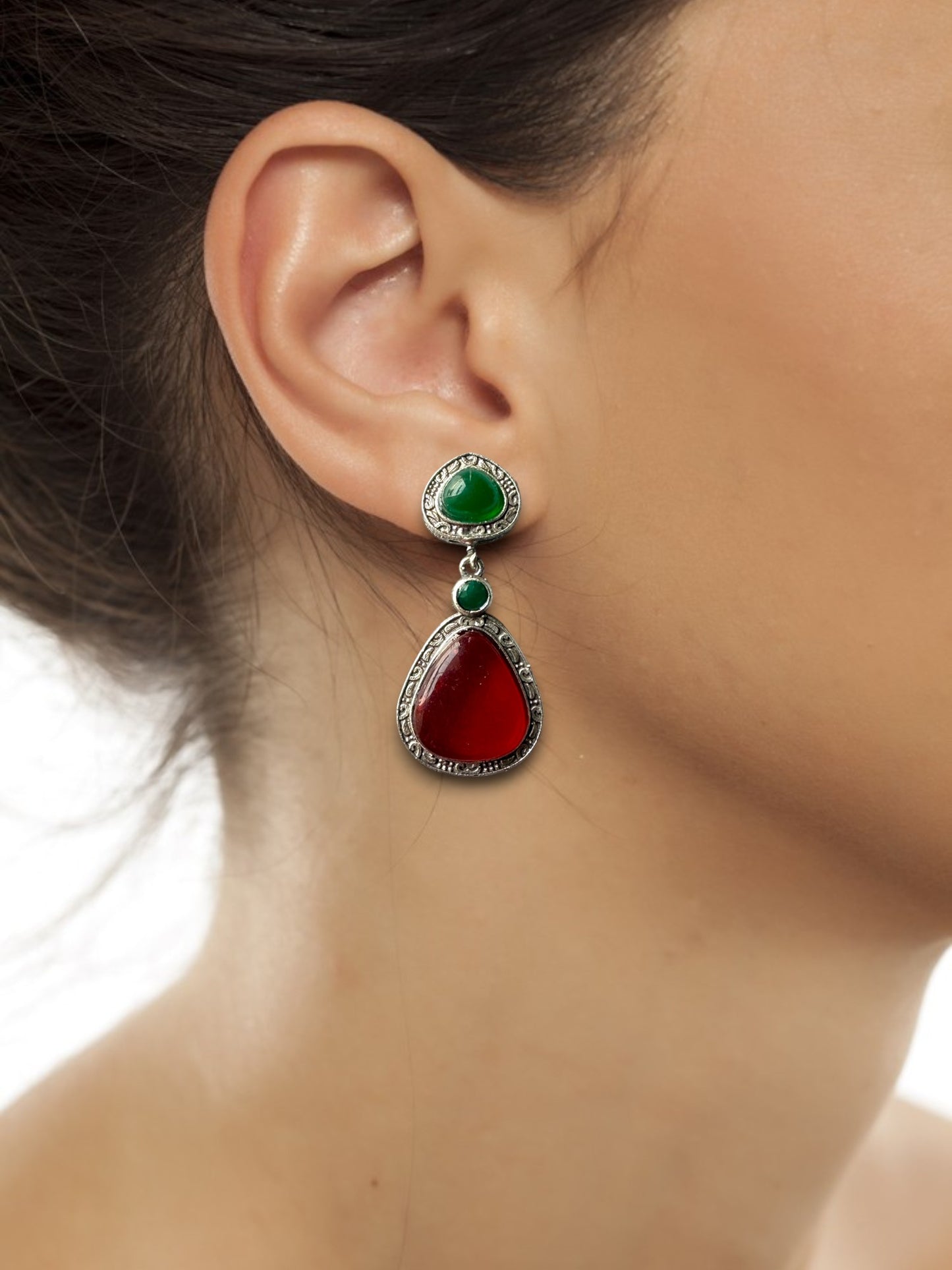 Statement Earrings with Triple Monalisa Stones