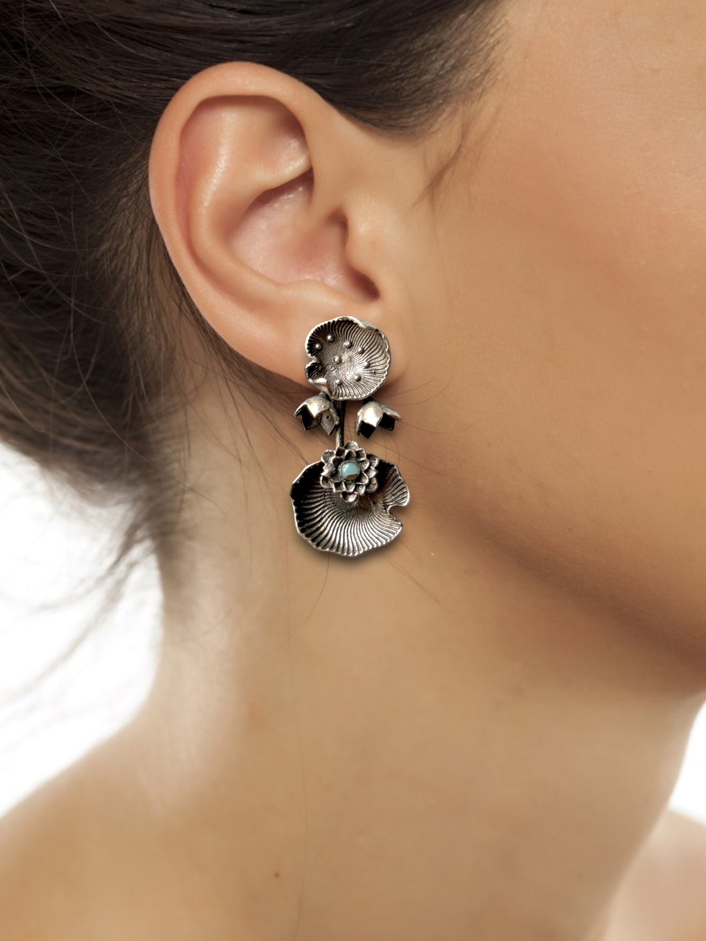 Handcrafted Shell German Silver Earrings