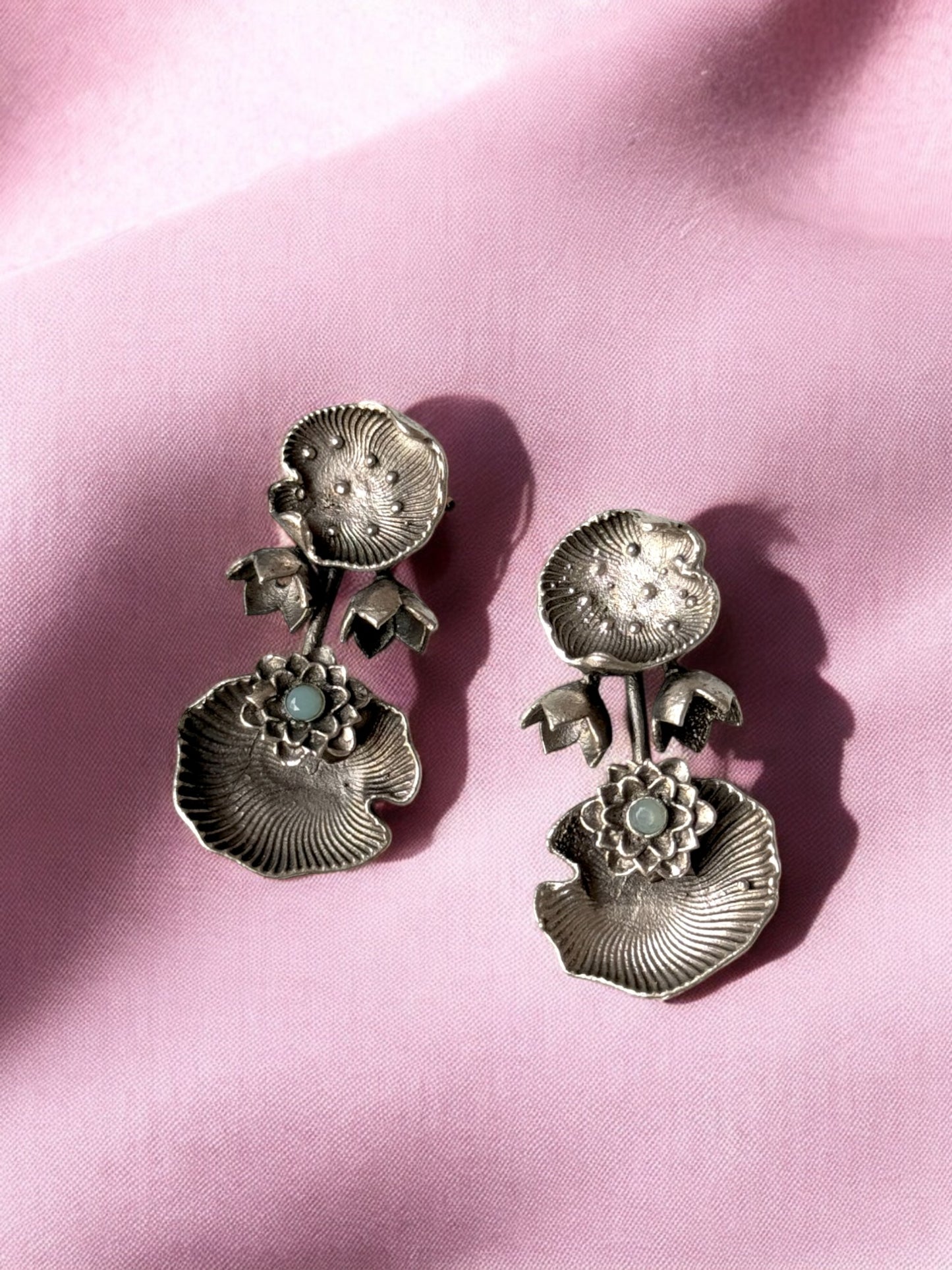 Handcrafted Shell German Silver Earrings