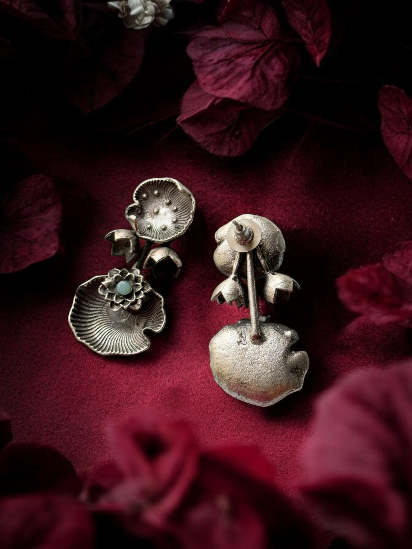 Handcrafted Shell German Silver Earrings