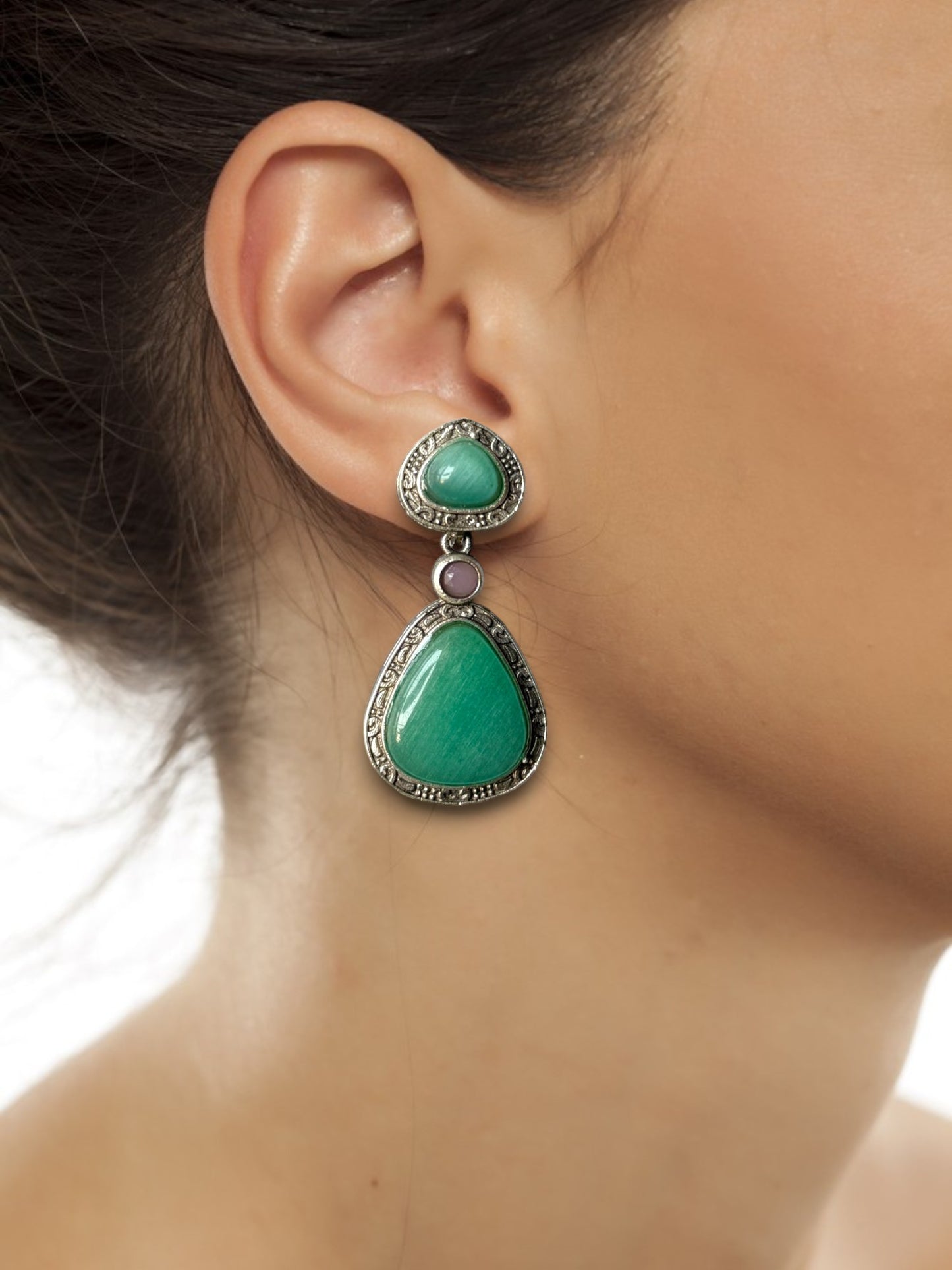 Statement Earrings with Triple Monalisa Stones