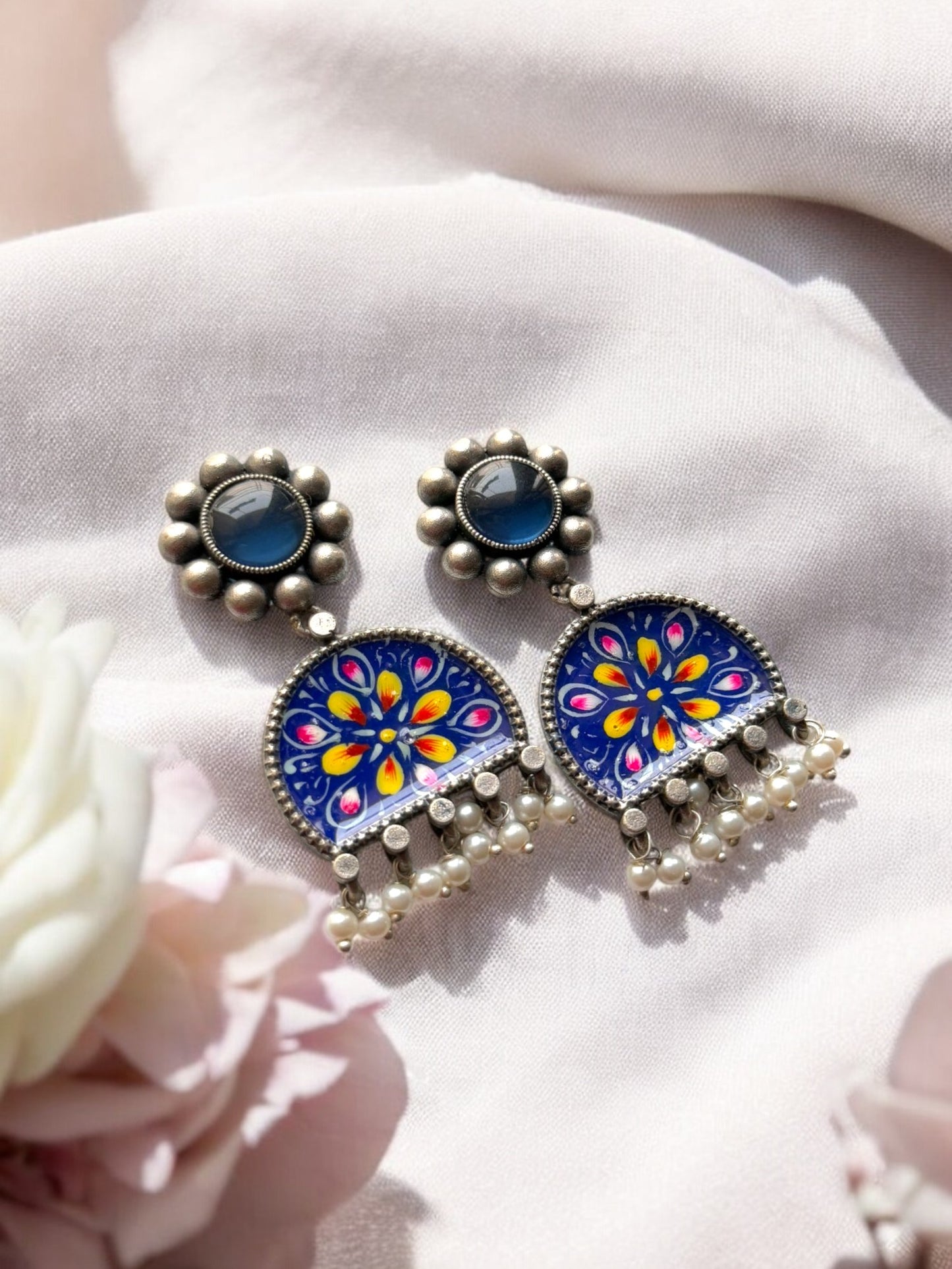 Dark Blue Hand-Painted Earrings