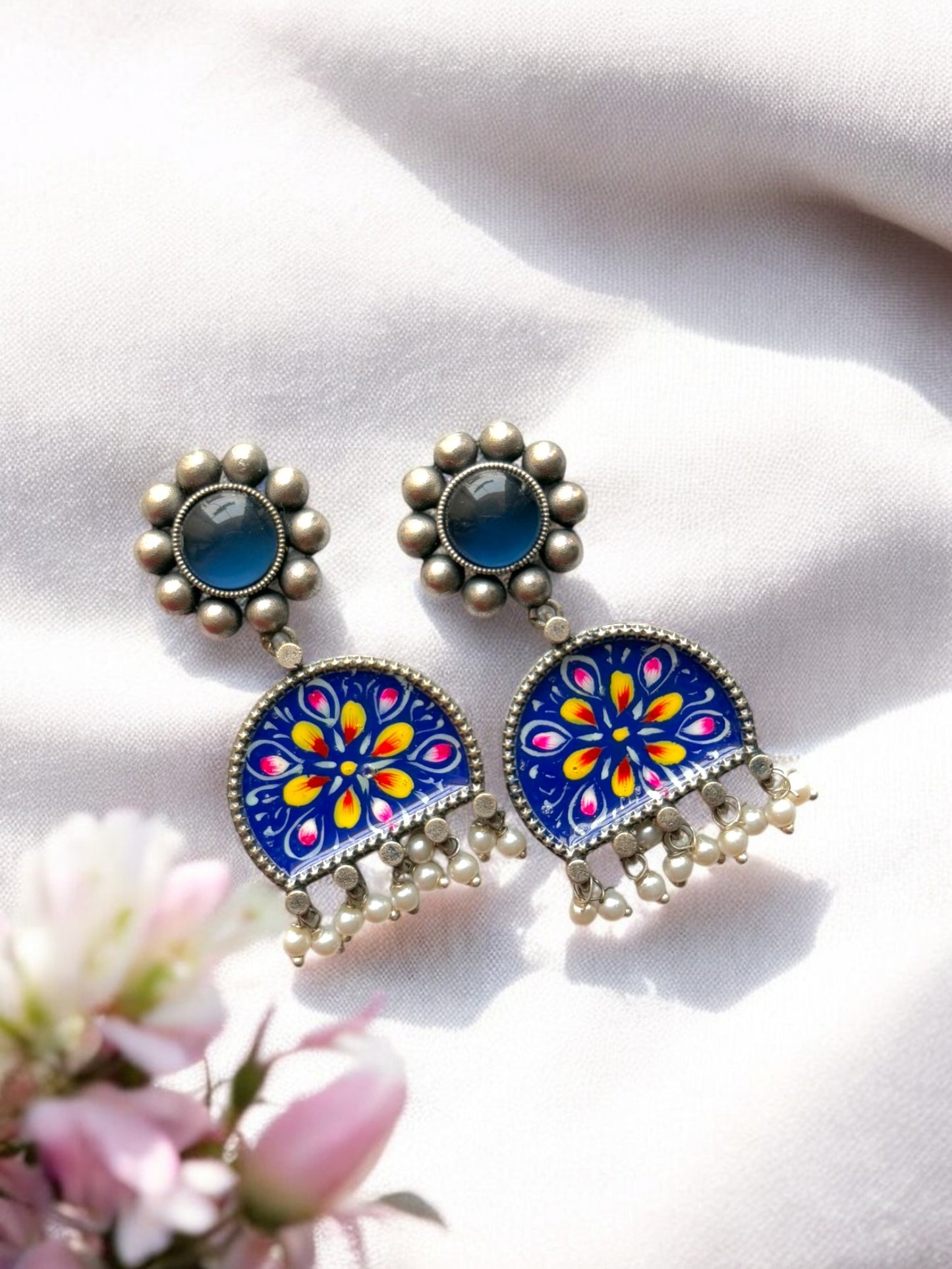 Dark Blue Hand-Painted Earrings